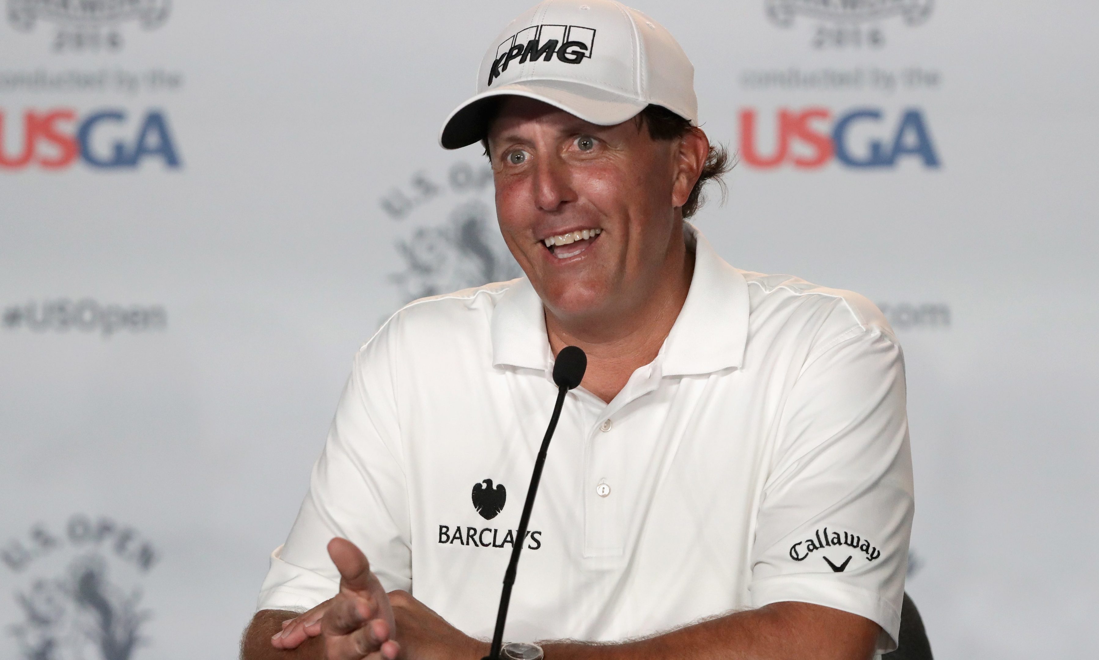 Phil Mickelson at a pre-tournament press conference.