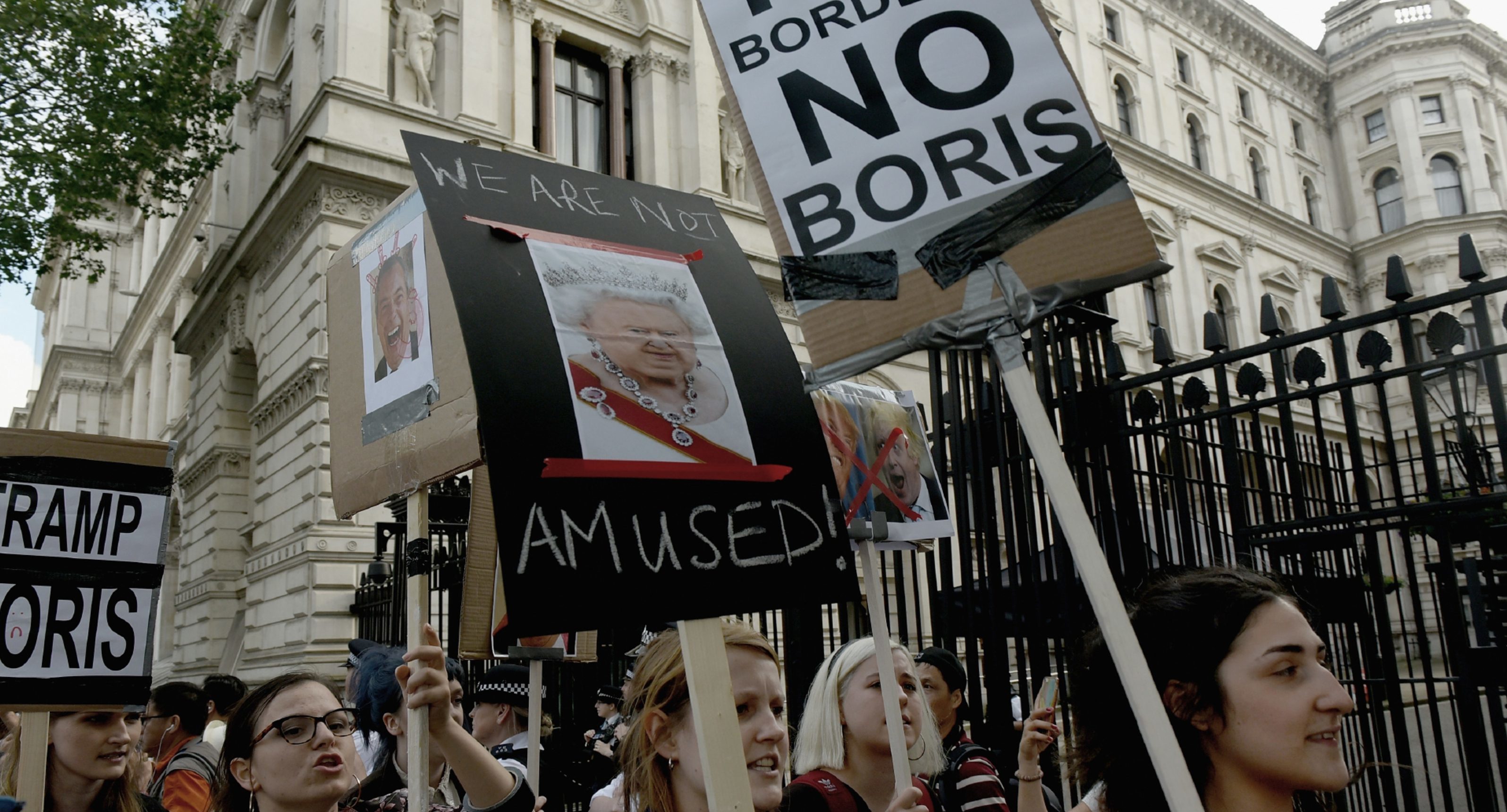 Young protesters demonstrate outside Downing Street.