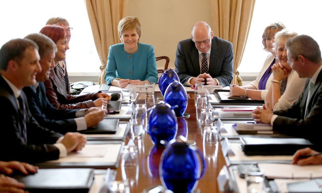 First Minister Nicola Sturgeon and Deputy First Minister John Swinney attend an emergency cabinet meeting at Bute House.