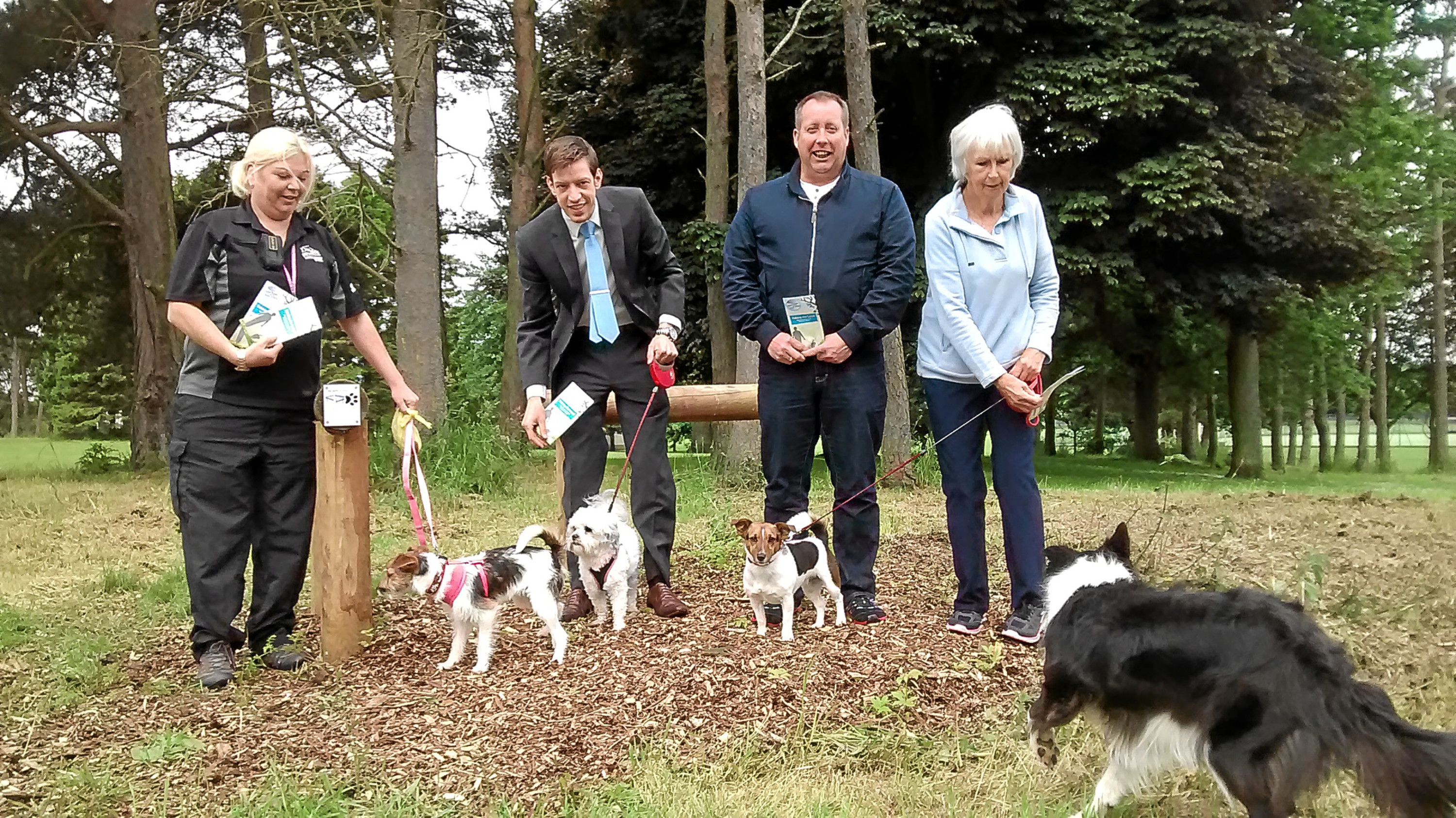 From left:  Animal Control Officer Hilary Nicholson, Councillor John Alexander, Blair Cochrane from Ancrum Dog Training and Sandra Boe from Discovery Dog Club.