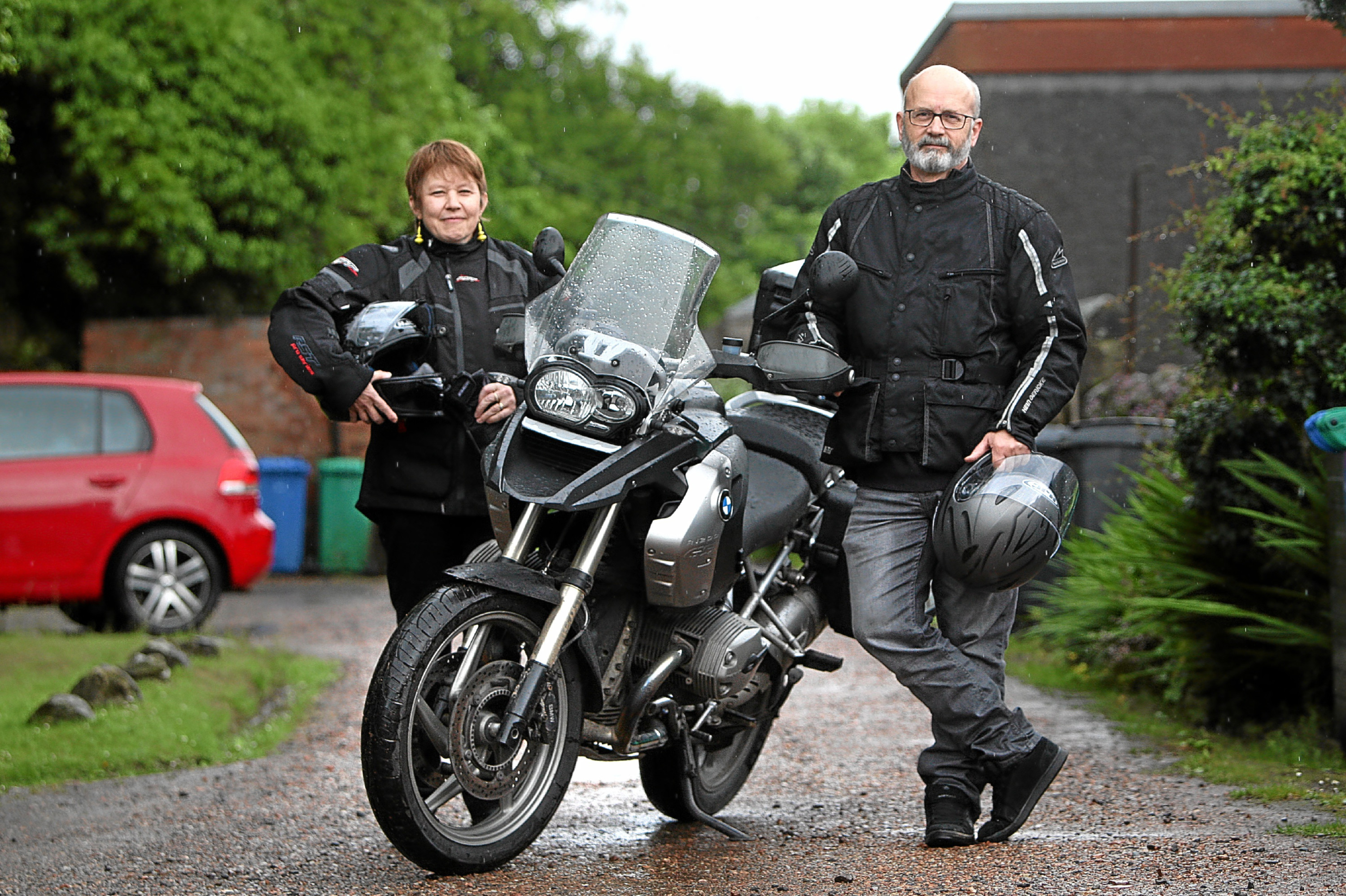 Calum and Liddy Laird, who are setting off on a trip of 1,041 miles to the four corners of Scotland by motorbike to raise funds for the Uphill Trust in Uganda.
