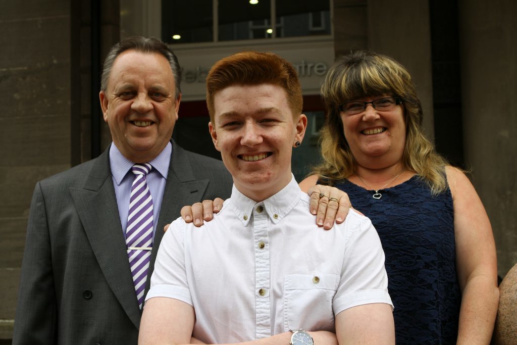 Culture & Sports Development prizewinner Lee Myles with his parents, Iain & Moira Robb.