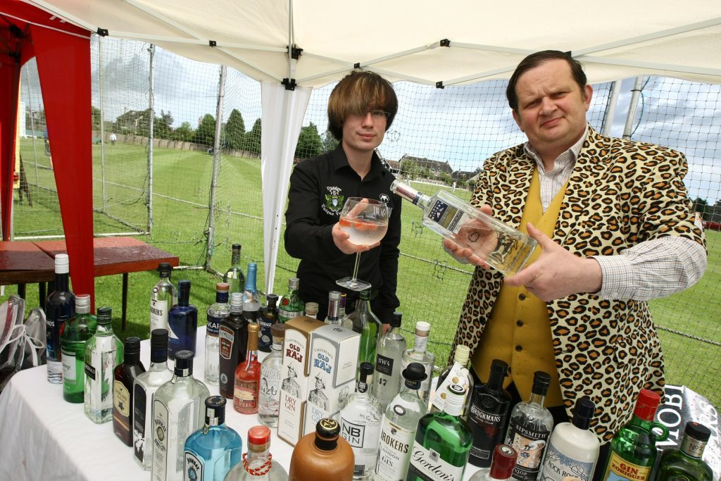 David Bruce, left, and Peter Menzies, from The Vine, in the gin tent.