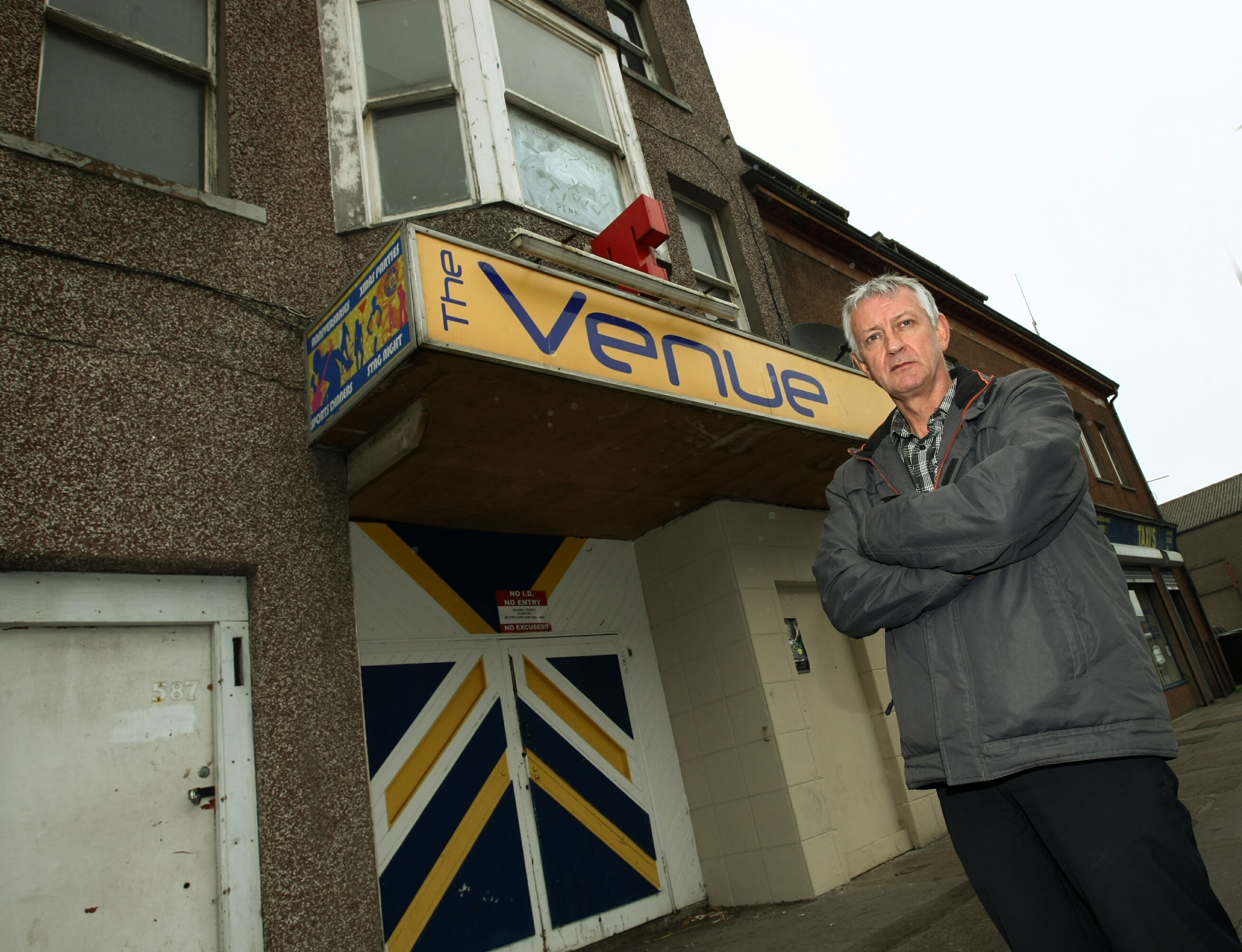 Councillor Tom Adams outside the Venue club in Methil.