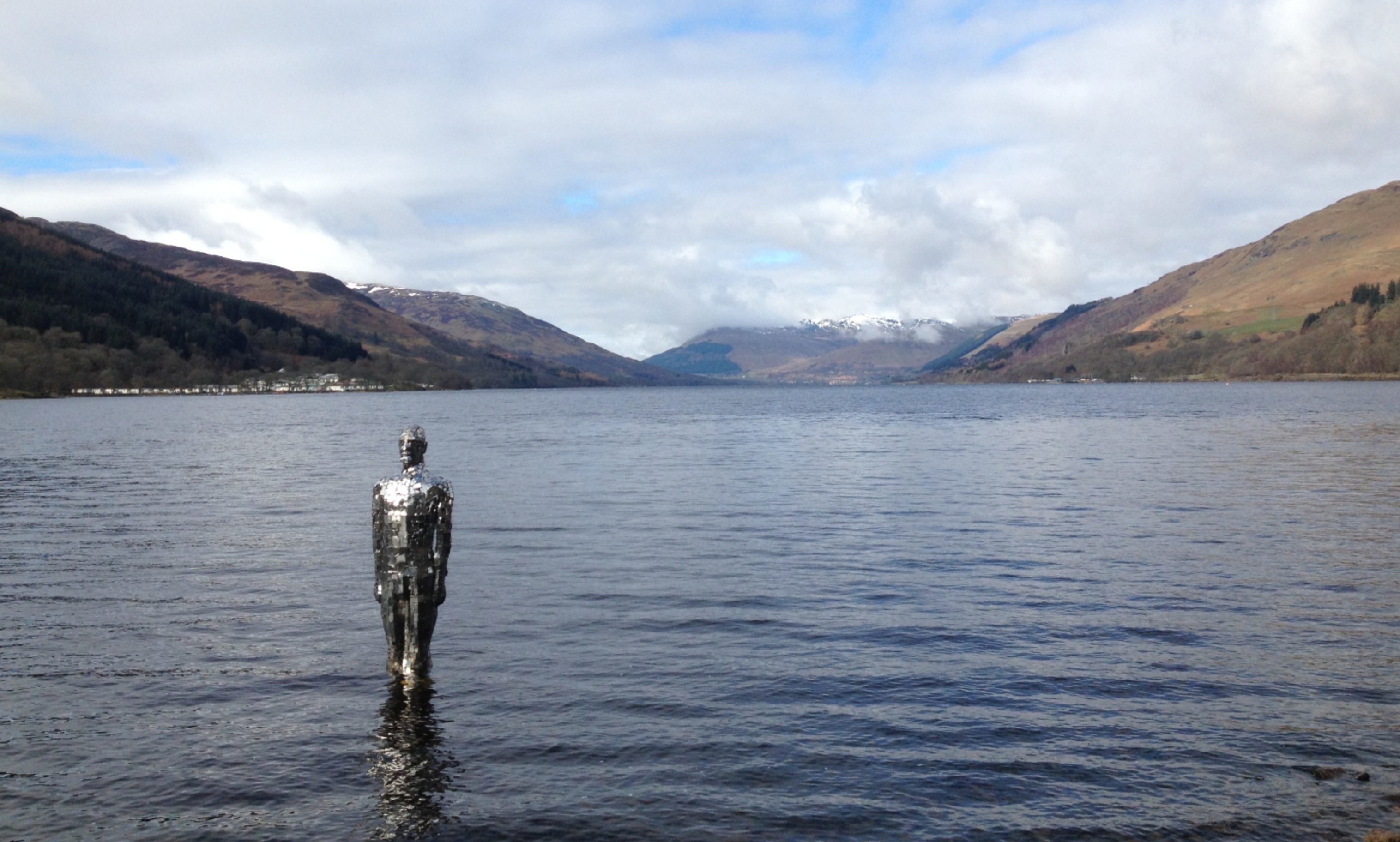 Loch Earn's "mirror man" art installation by Rob Mulholland.
