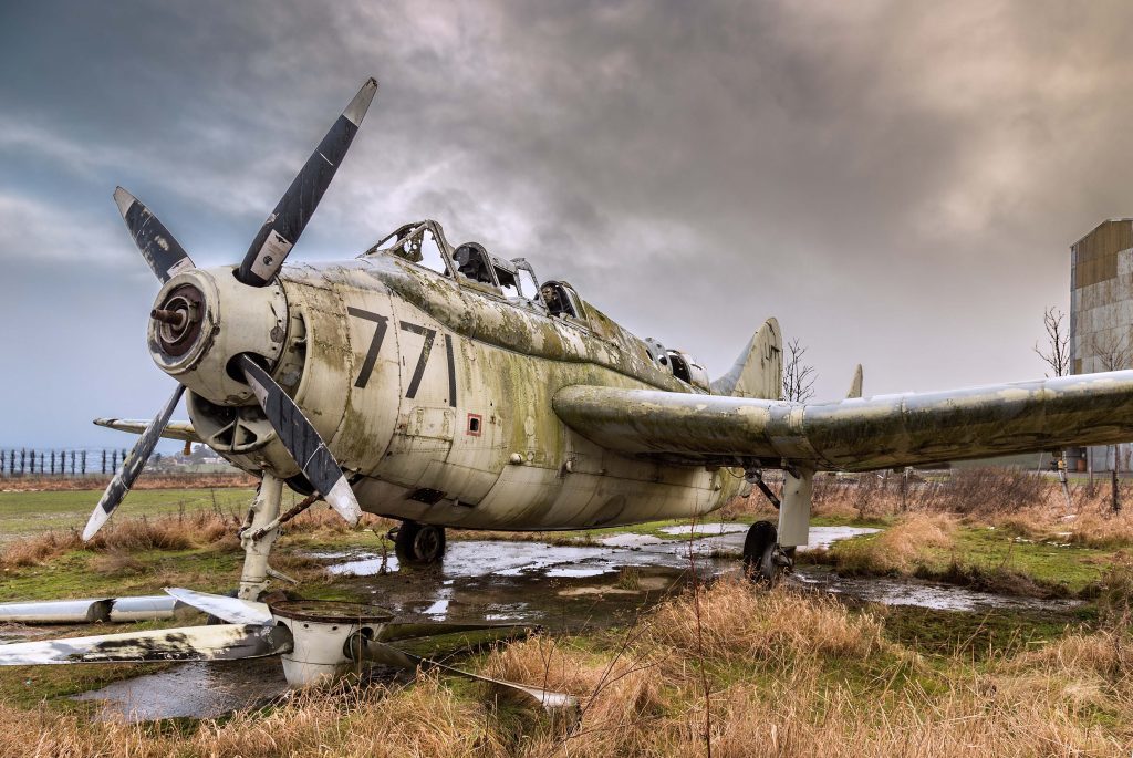 Fairey Gannet, an abandoned Royal Navy aircraft at Errol airfield.