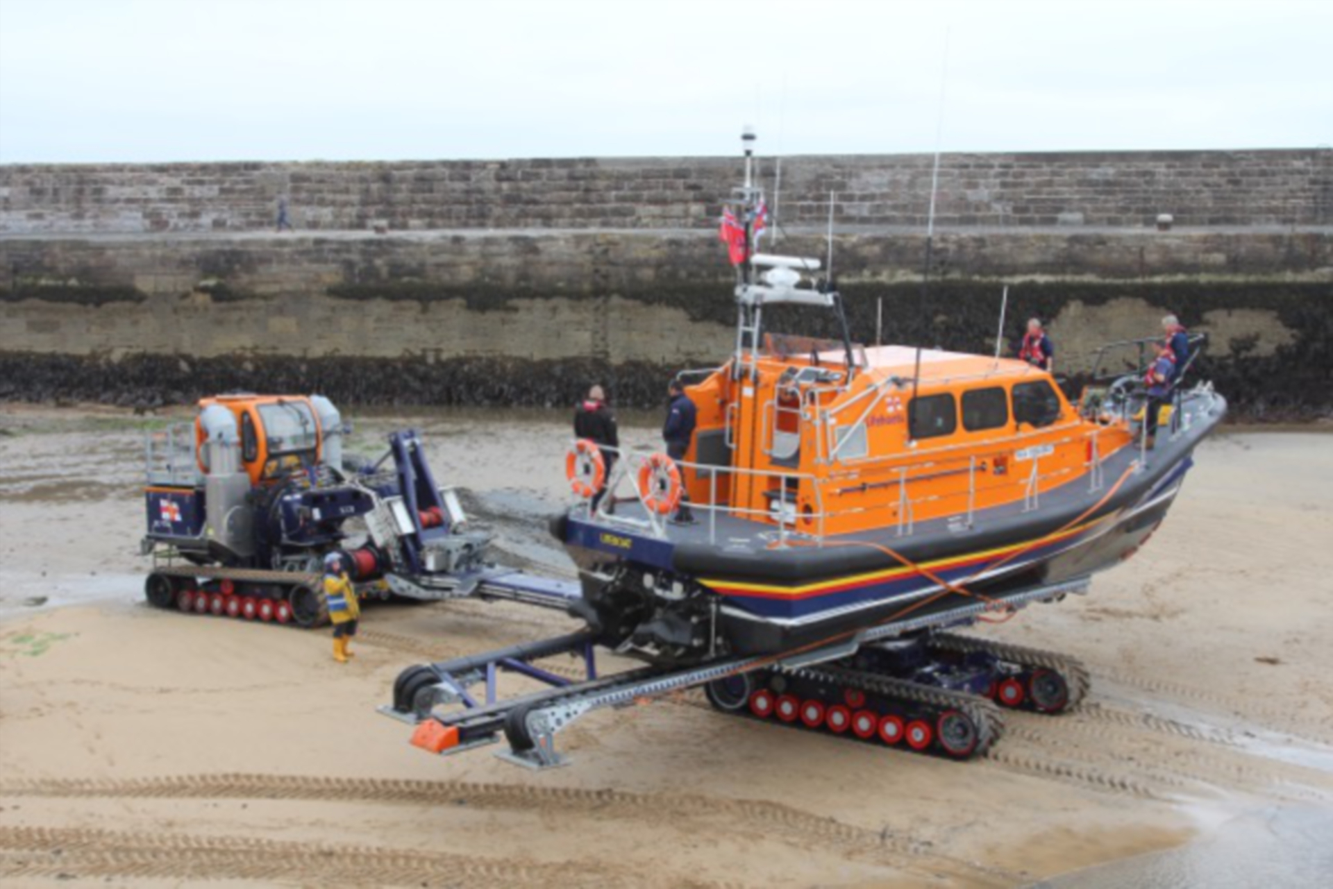The new lifeboat  and Supercat rig undergoing trials.
