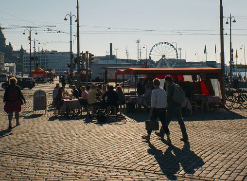 Morning coffee at Helsinki's Market Square.