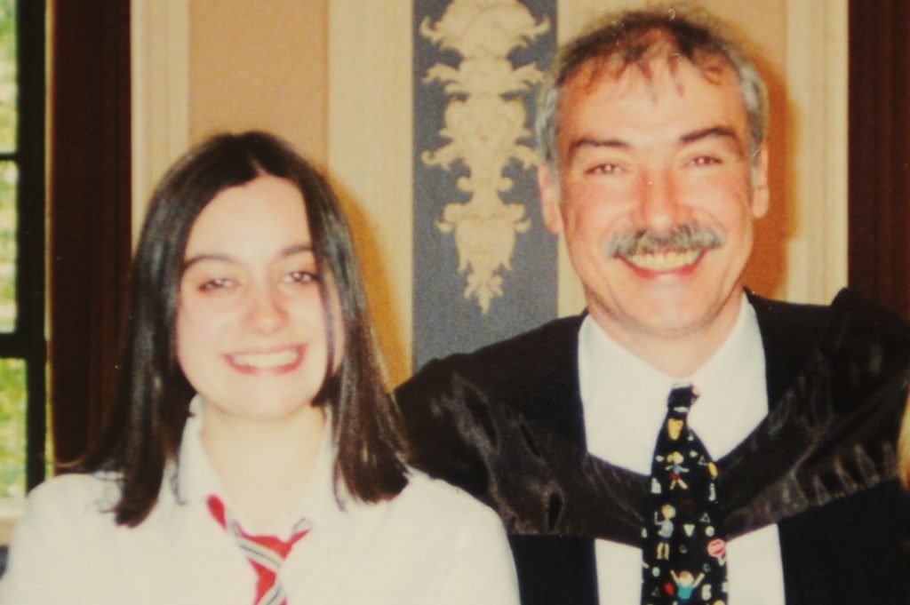 Courier News - Dundee - Jamie Milligan story - Menzieshill High School open day which was an opportunity for former pupils and staff of Menzieshill High School to visit the building for one last time. Picture shows; l to r - Jennifer McLaren (then Cosgrove) and teacher George Sturrock in her final year at the school in 2000, Menzieshill High School, Yarrow Terrace, Dundee, Tuesday, 28 June 2016