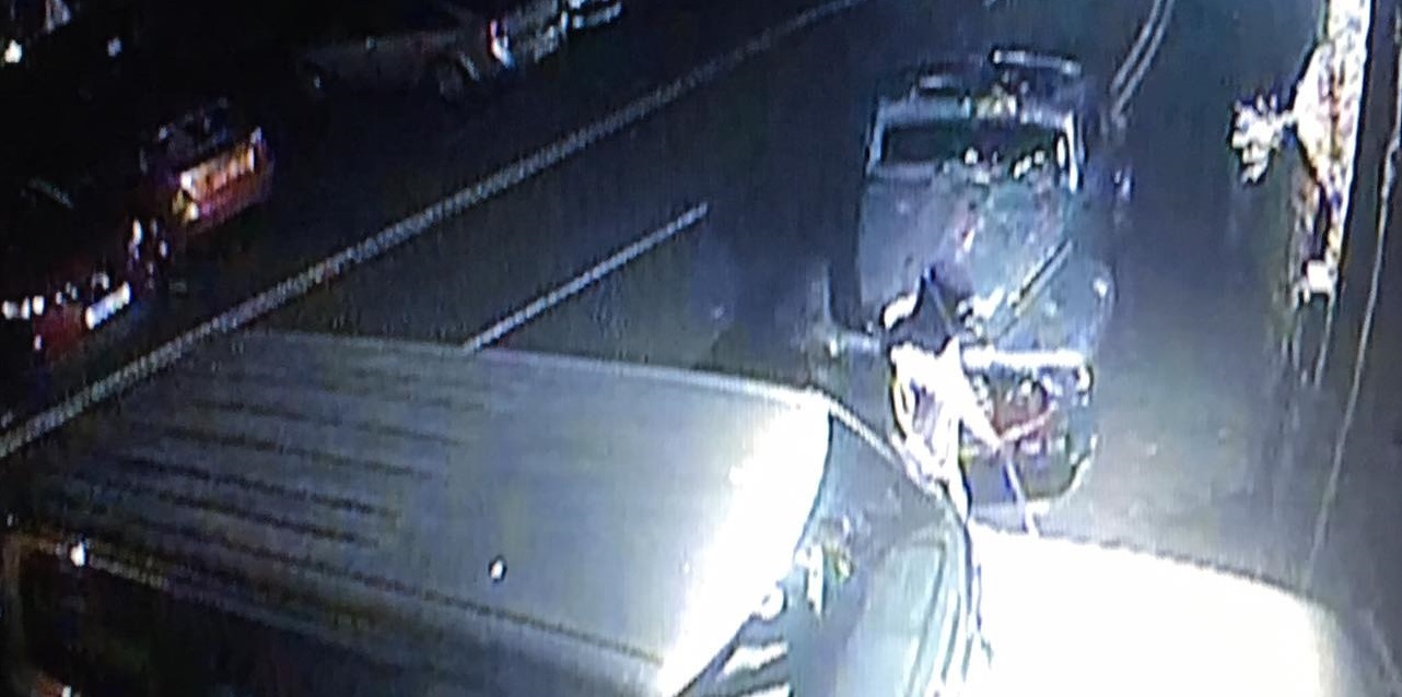 The masked man approaching Kinghorn Garage during the early hours of Wednesday morning.