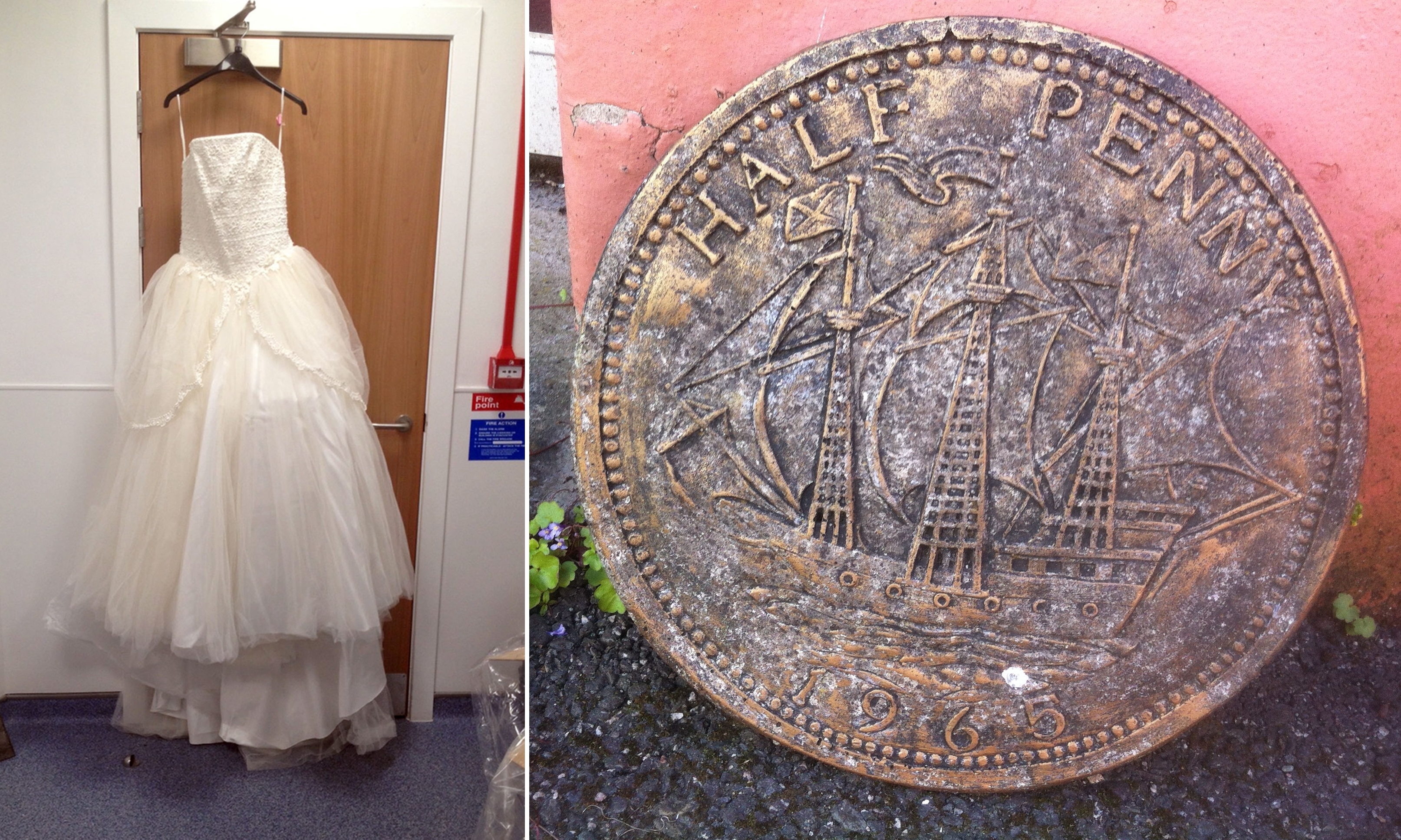 A wedding dress and an ornamental stone are amongst the items handed in to police.