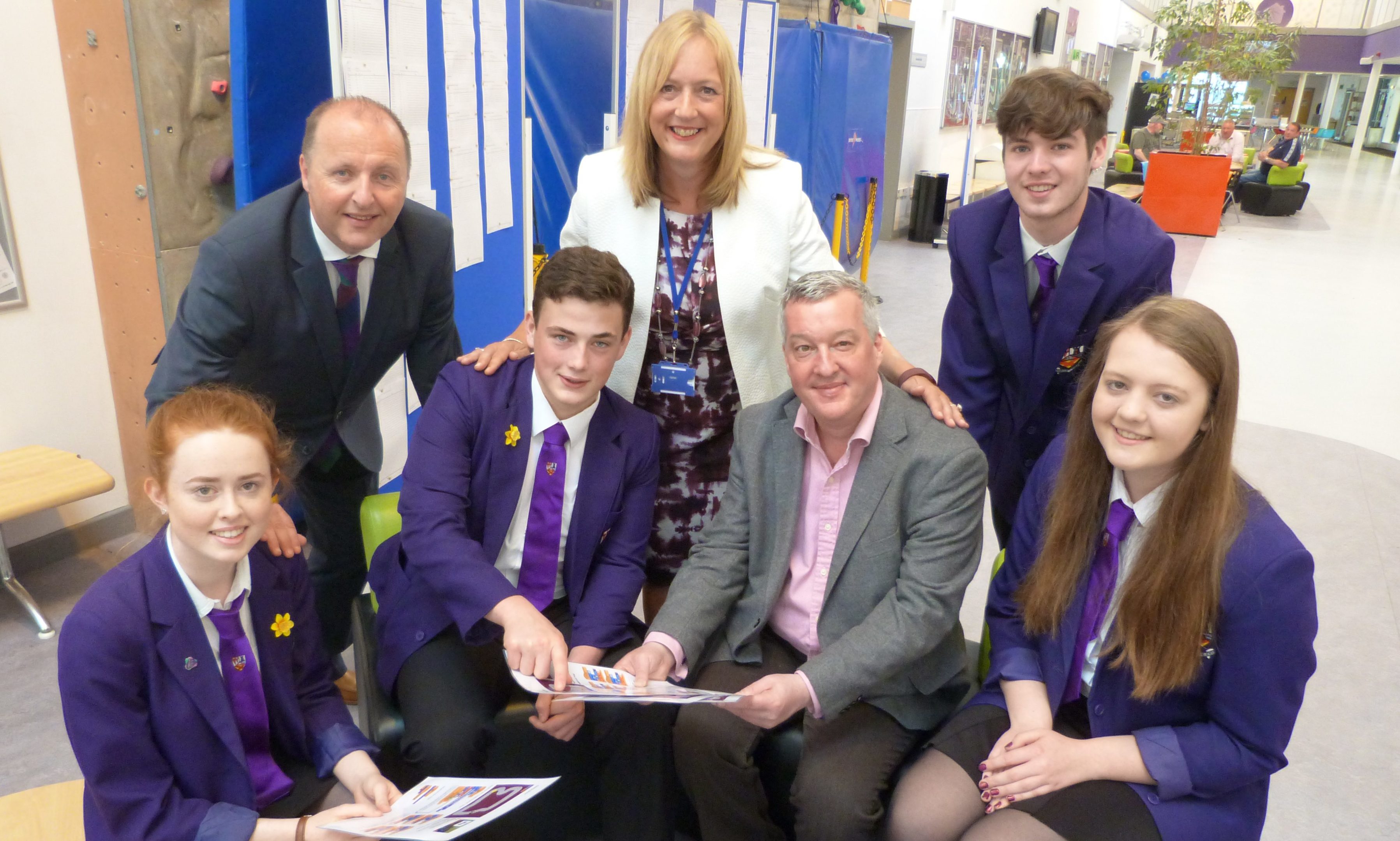 Made In Scotland Partnership course provider Gary Robinson with Kinross High School headteacher Sarah Brown, Binn Group commercial manager Jim Brown and some of the pupils working on the pilot project.