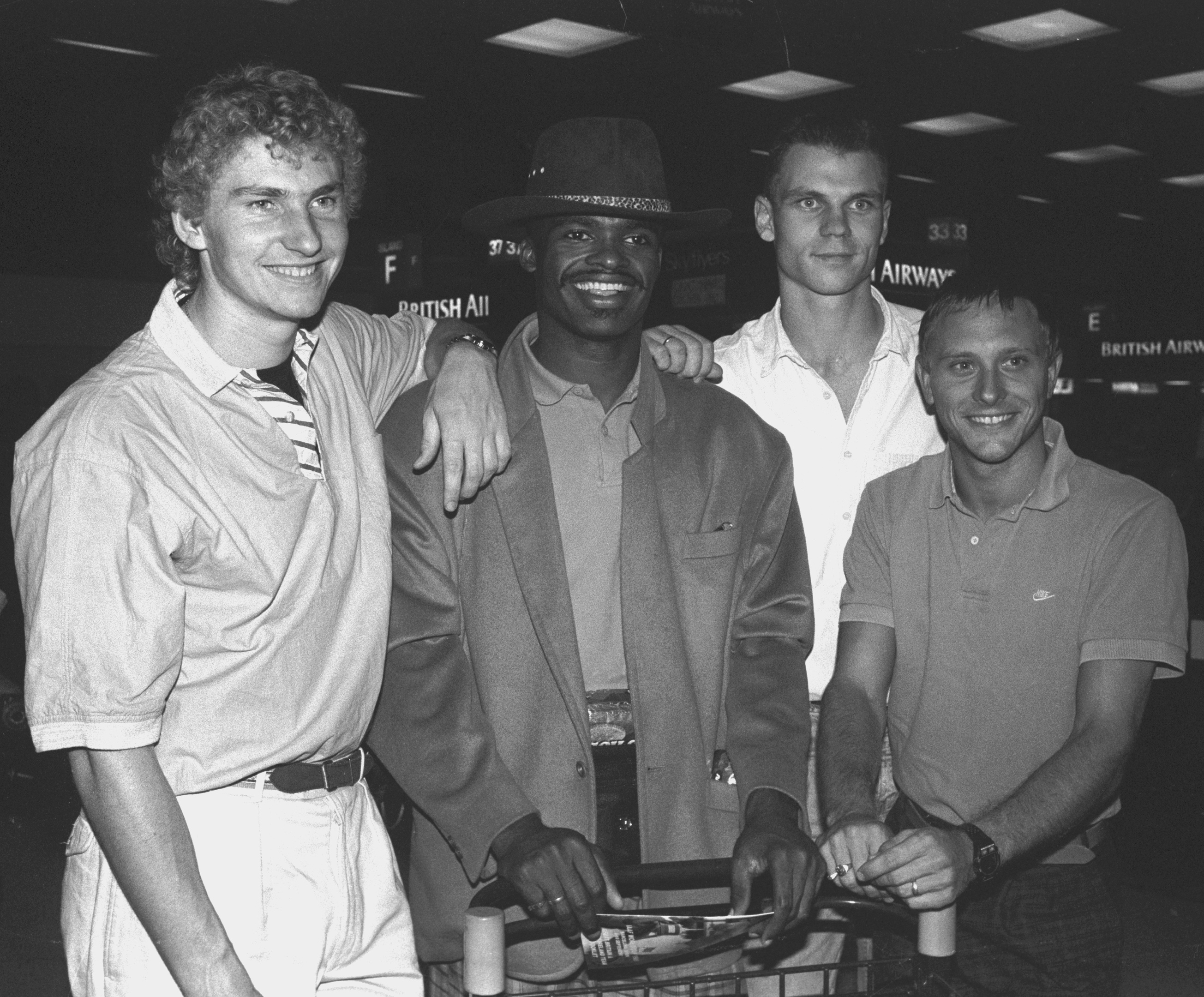 Brian Whittle, pictured in 1989 with fellow World Cup sprint athletes Kris Akabusi, Peter Crampton and Todd Bennett.