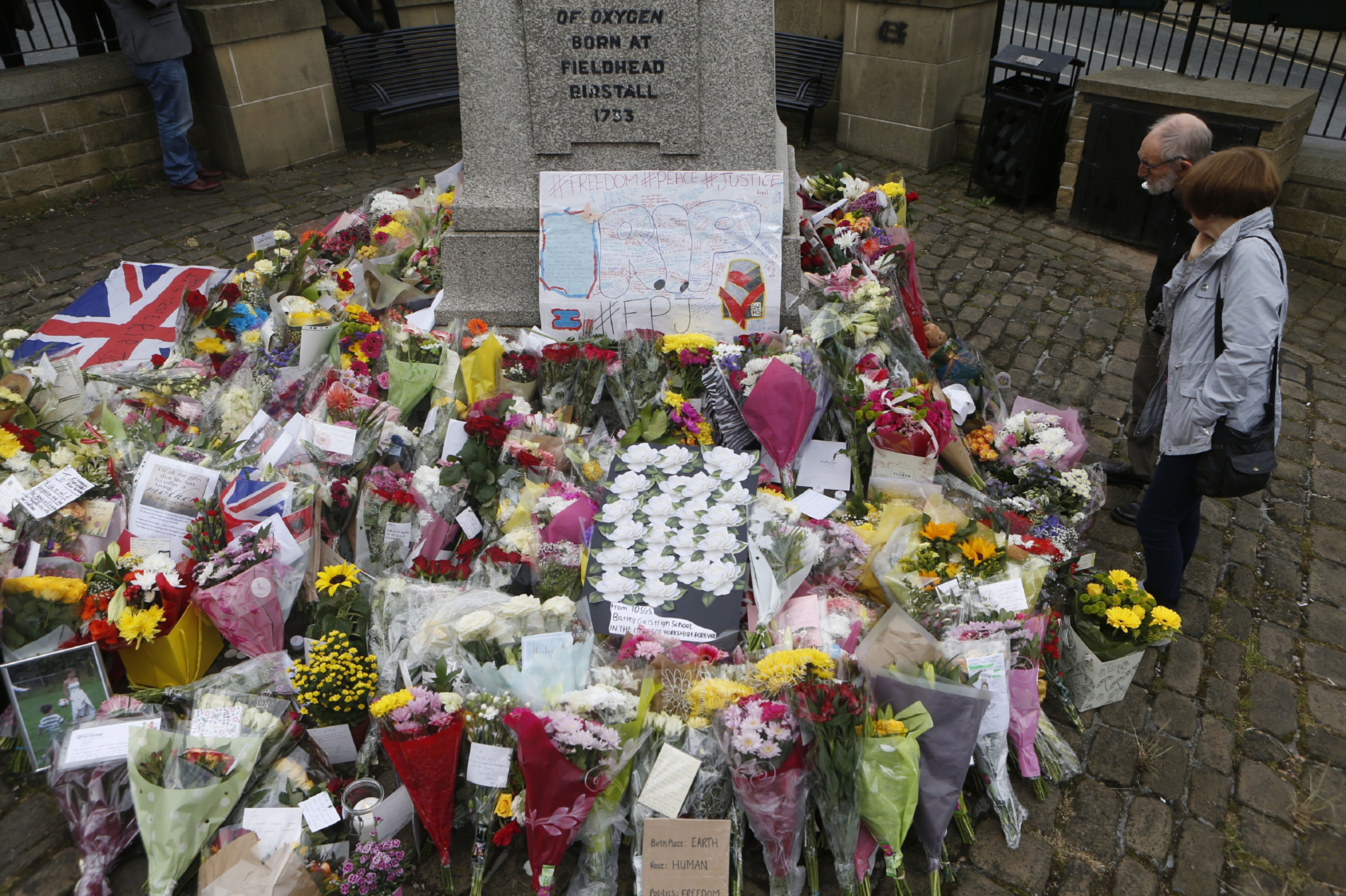 A sea of tributes is forming in Jo Cox's Yorkshire constituency, near where she was murdered.