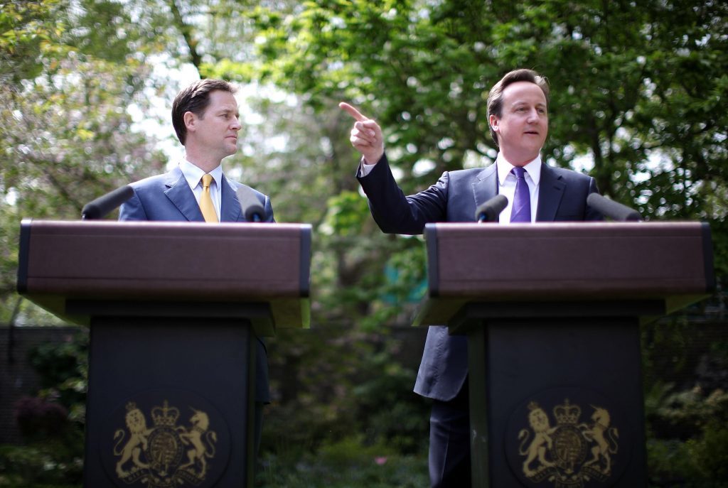 File photo dated 12/05/10 of Prime Minister David Cameron (right) with Deputy Prime Minister Nick Clegg, as Mr Cameron announced he will quit as Prime Minister by October after a humiliating defeat in the referendum which ended with a vote for Britain to leave the European Union. PRESS ASSOCIATION Photo. Issue date: Friday June 24, 2016. See PA story POLITICS EU. Photo credit should read: Christopher Furlong/PA Wire