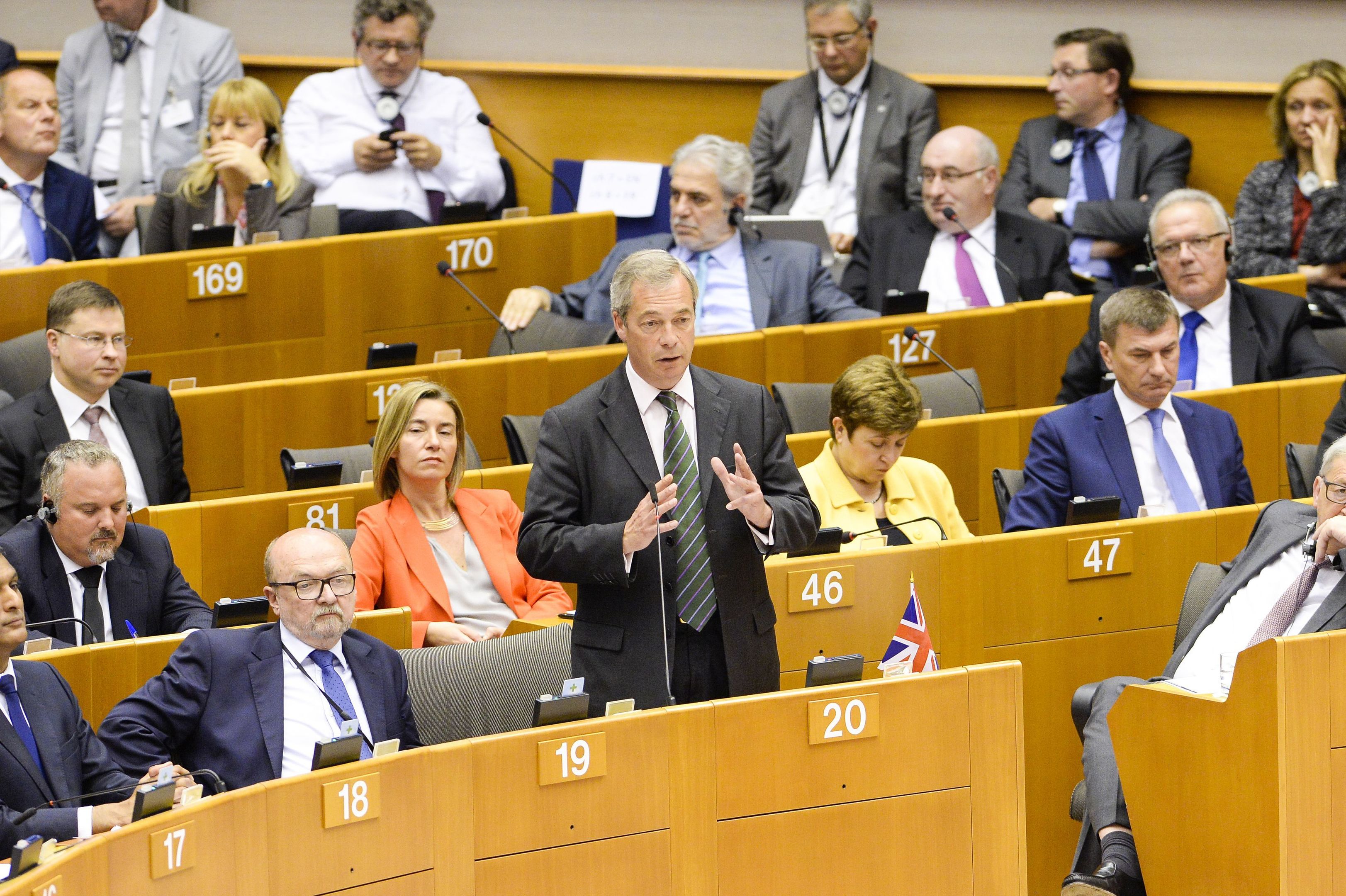 Nigel Farage speaking at the European Parliament in Brussels during an emergency session to discuss the fallout from the Brexit vote.