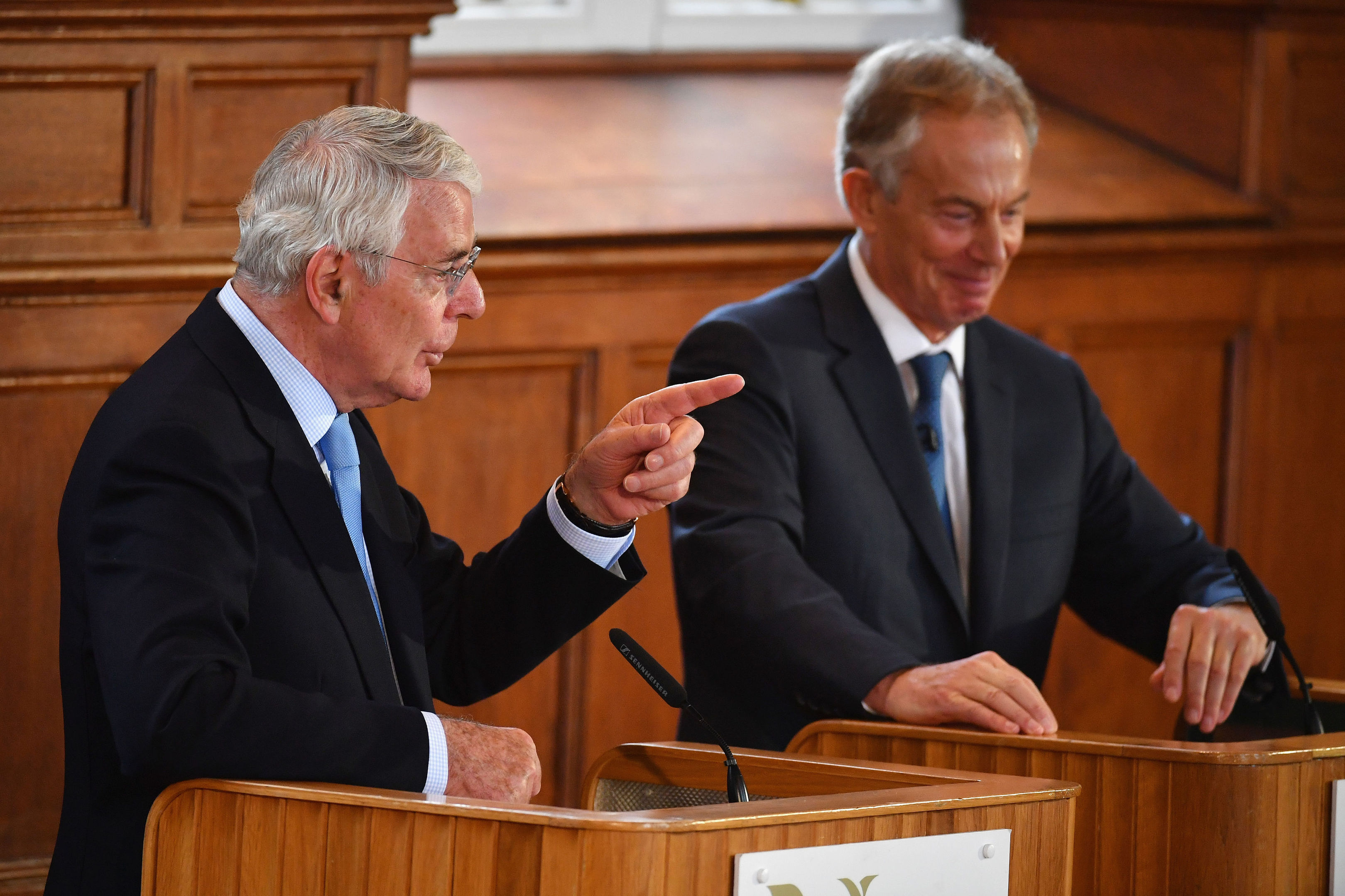 Former prime ministers Sir John Major and Tony Blair share a platform for the Remain campaign event at the University of Ulster.