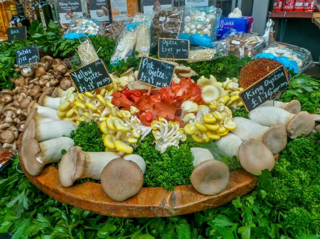 Mushroom stall at Borough Market. 