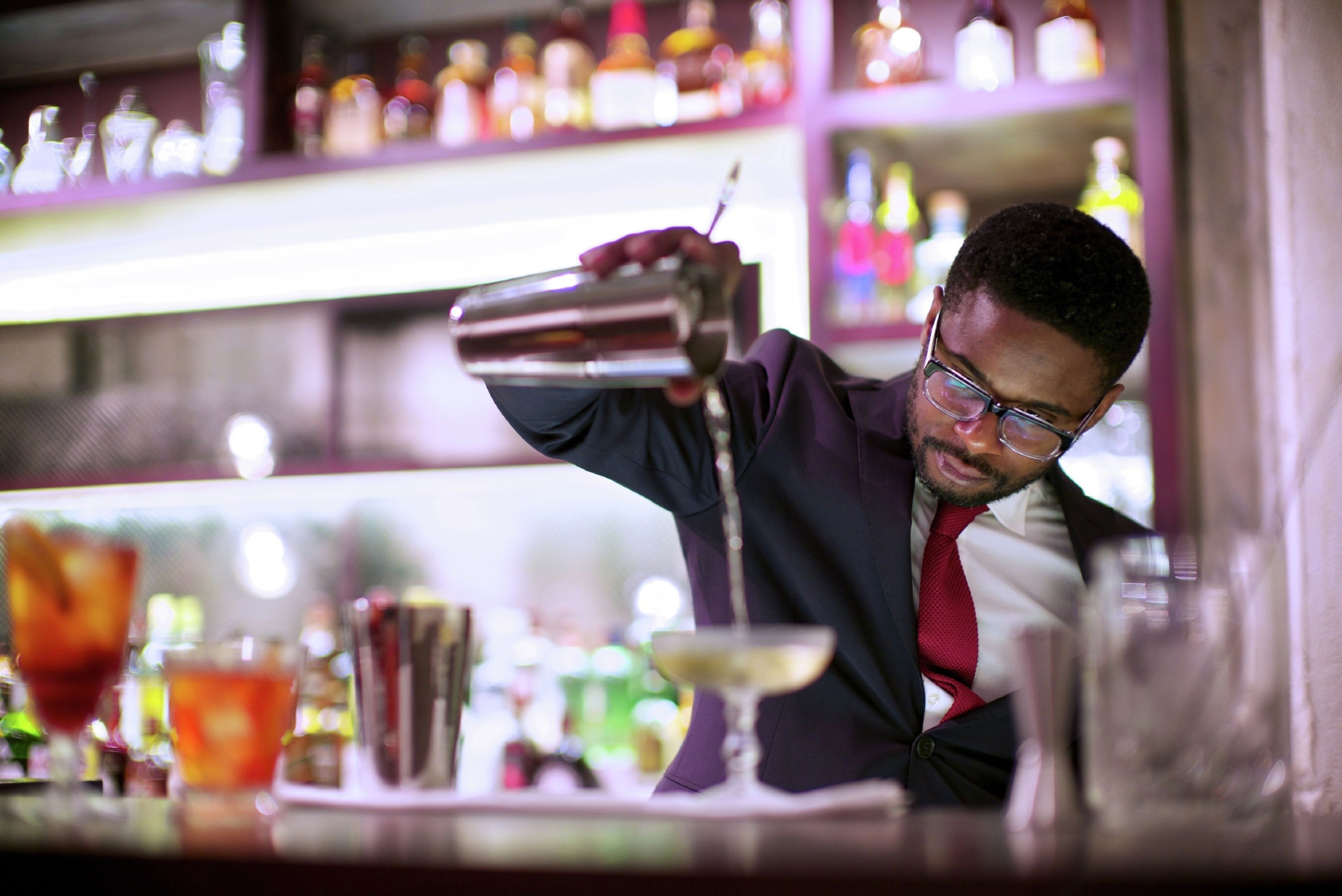 Cocktail maker at the Union Street Cafe, in London.