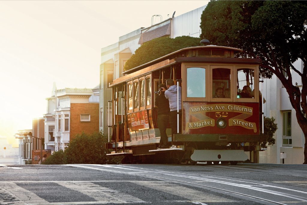 Photo of cable cars in San Francisco. 