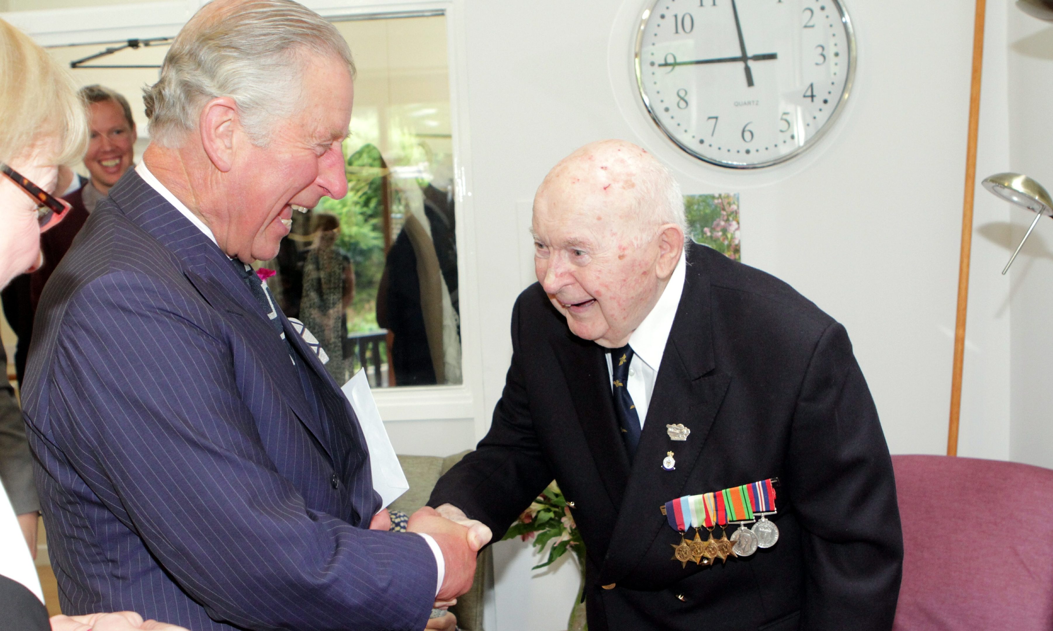 Princes Charles was greeted by Perth pilot John Moffat on his visit to Viewlands House.