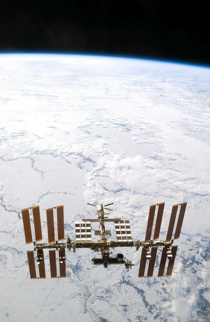The International Space Station orbits the earth