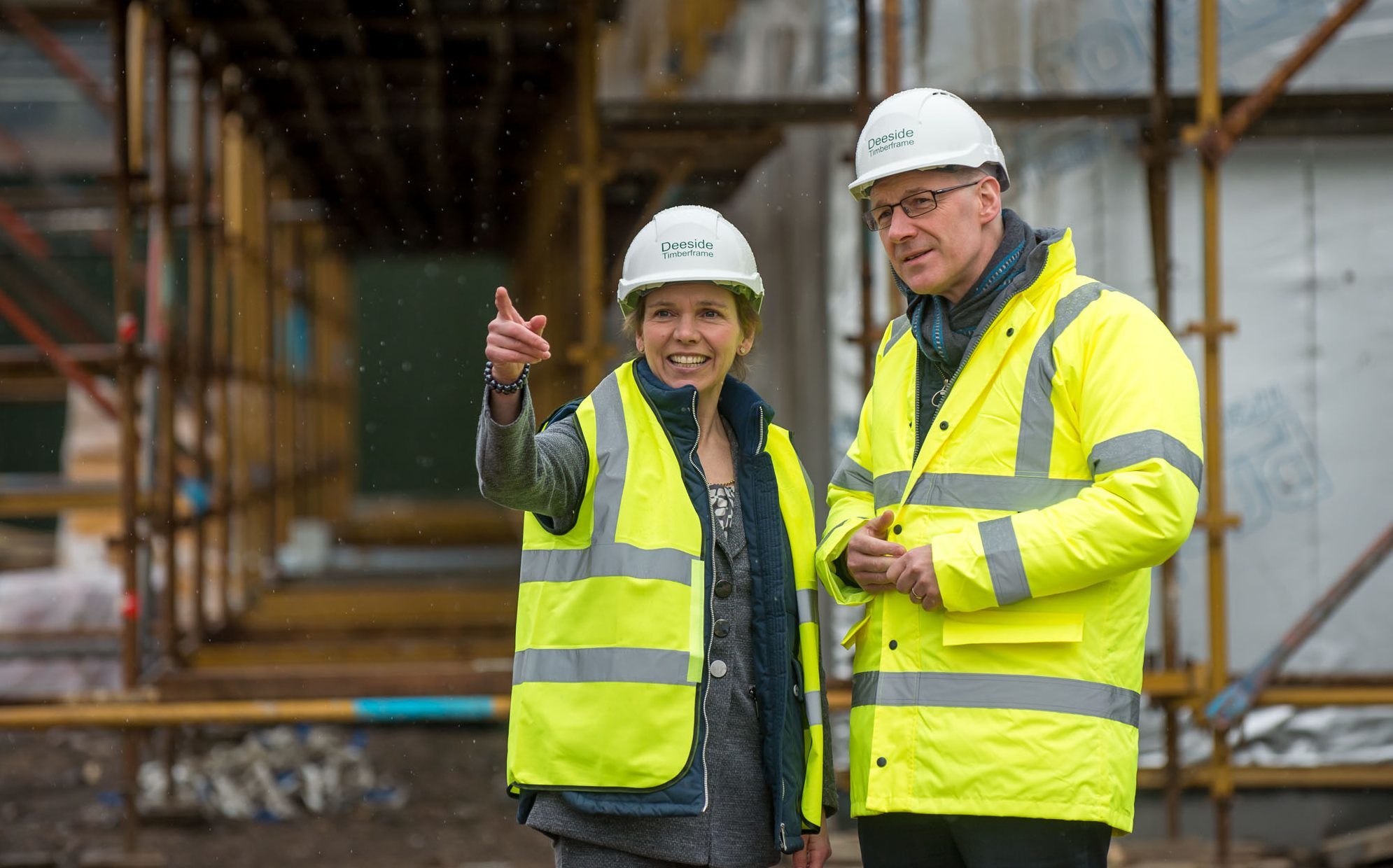 Hazel Peplinski, chief executive of Perth racecourse, with John Swinney  during the construction of the new facility.