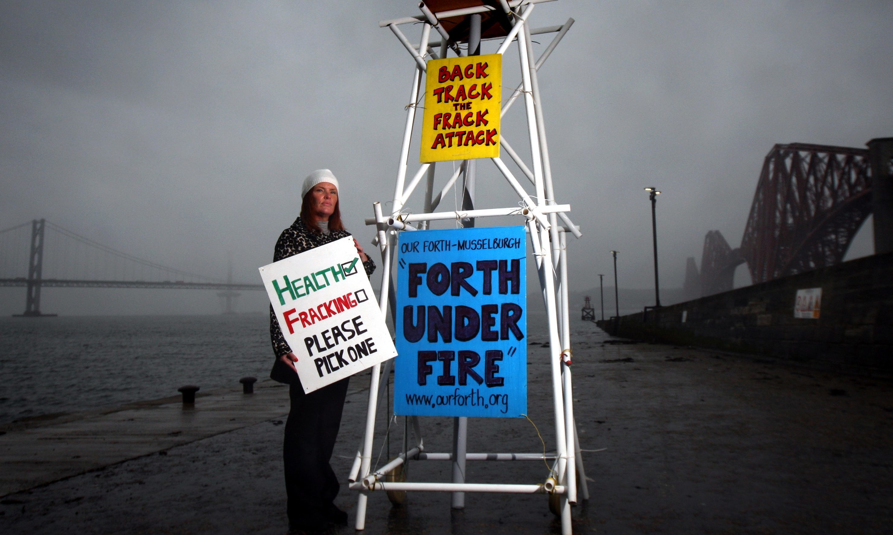 Audrey Egan from Frack off Fife protesting against plans for the Forth.