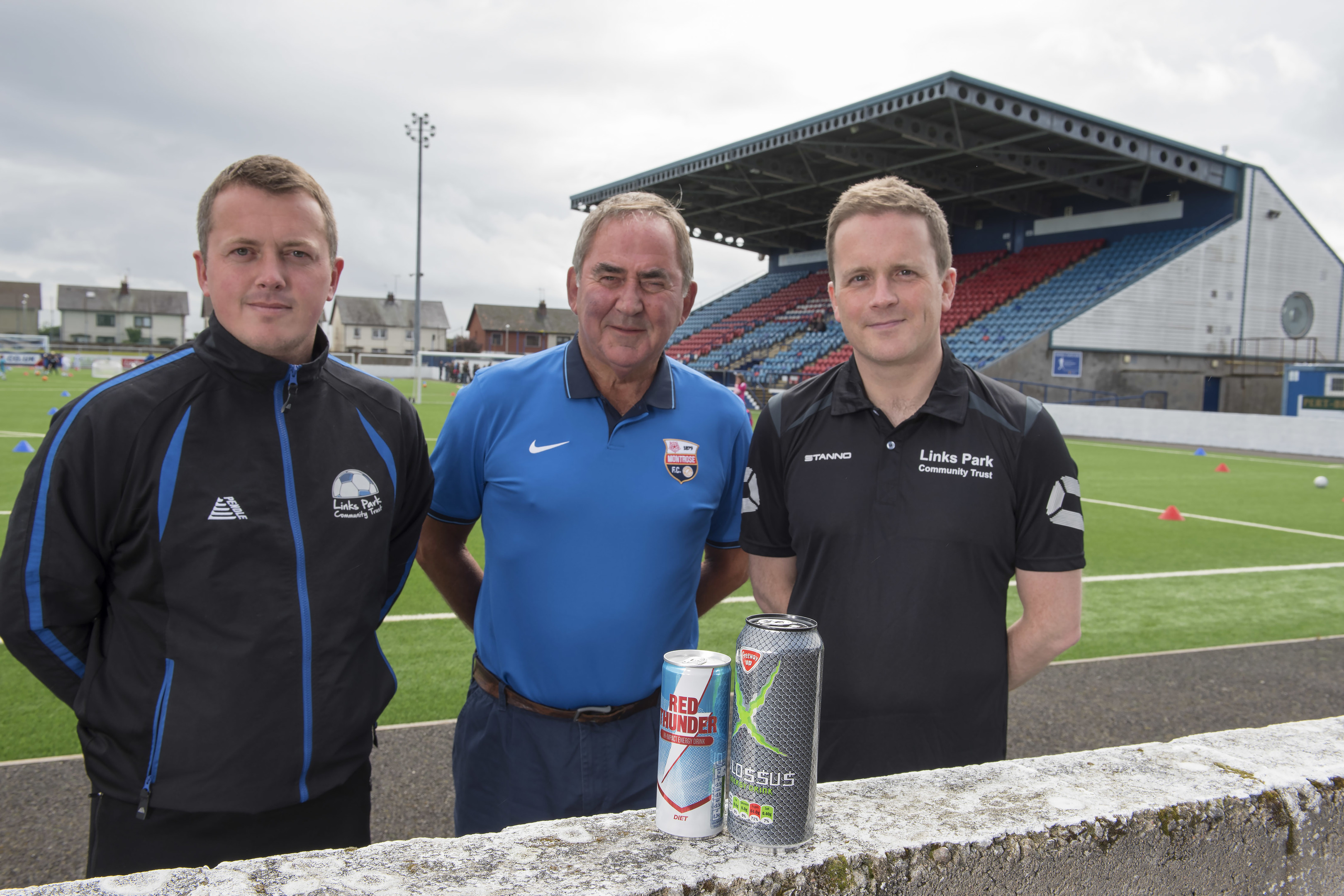 Peter Davidson, manager of the Links Park Community Trust, Montrose FC chairman Derek Sim and club doctor Peter Strachan are backing The Courier's Can It Campaign.