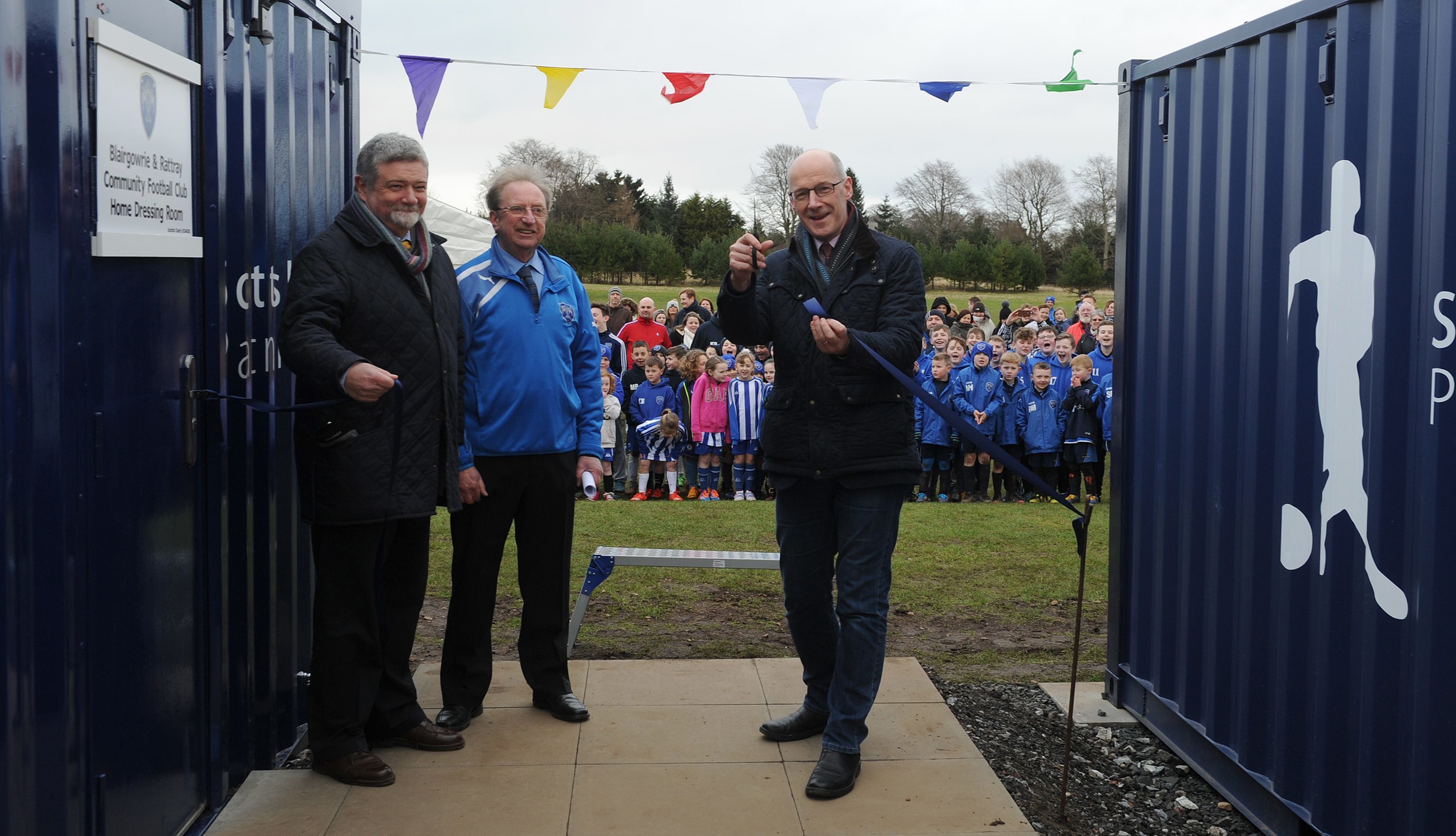 John Swinney launched the new solar powered Blairgowrie and Rattray Community Football Club facilities in February with James Clydesdale (Chair of the Scottish Football Partnership) and  Sandy Thomson (Chair Blairgowrie and Rattray Community FC)
