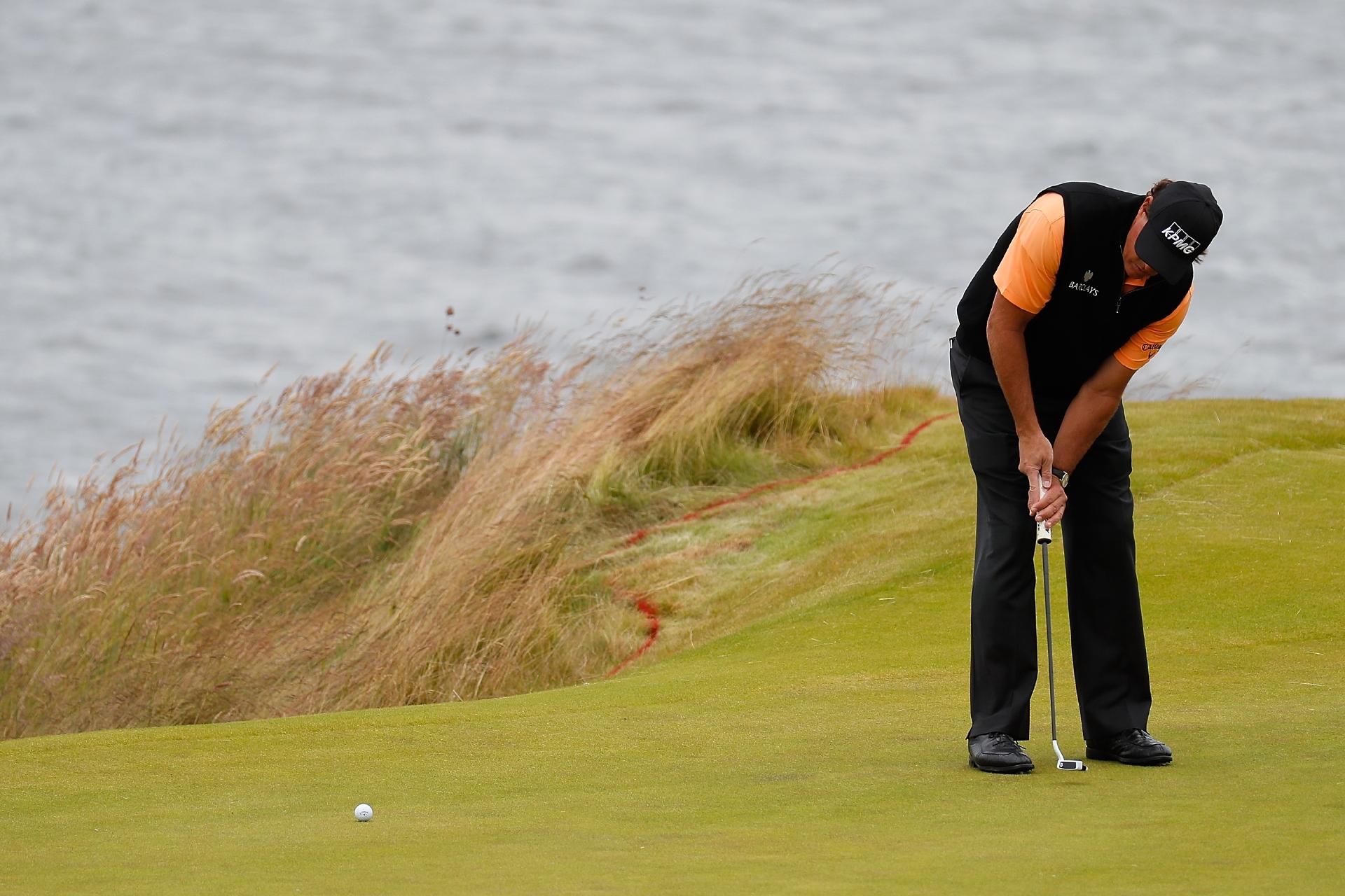 Phil Mickelson in practice on the 10th green at Castle Stuart yesterday.