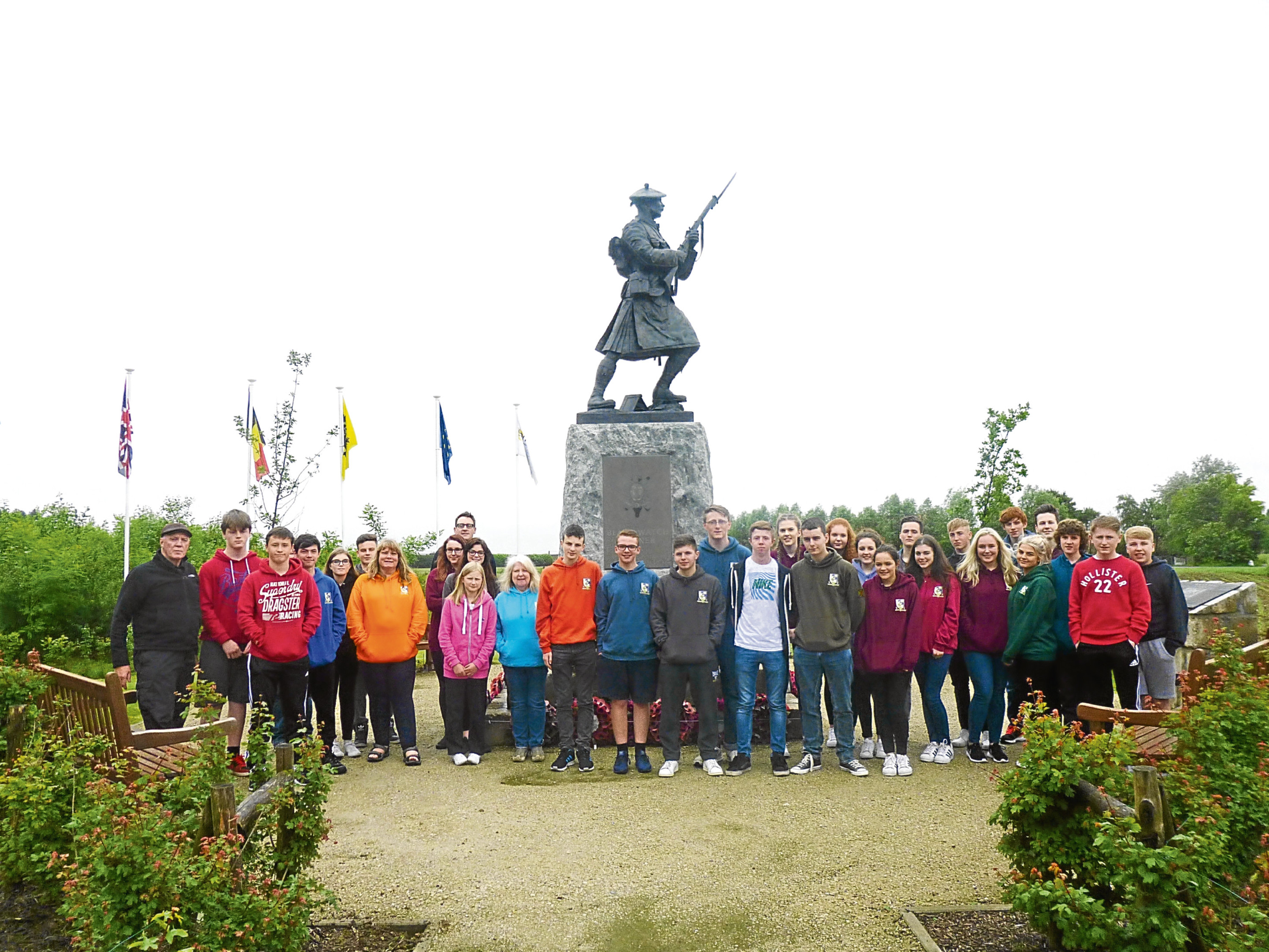 Grove Academy pupils at The Black Watch Memorial in Belgium