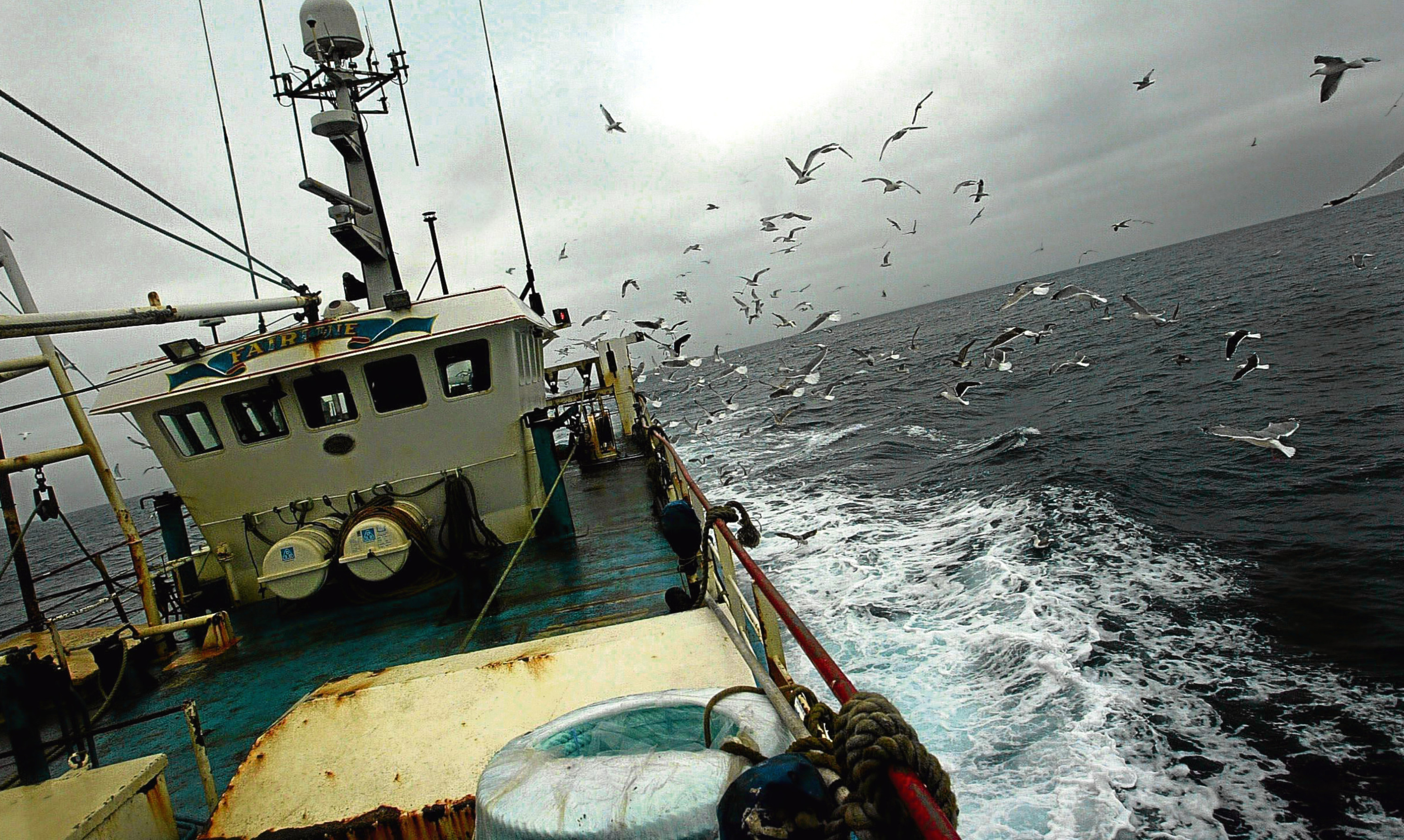 A fishing boat at work in the North Sea.
