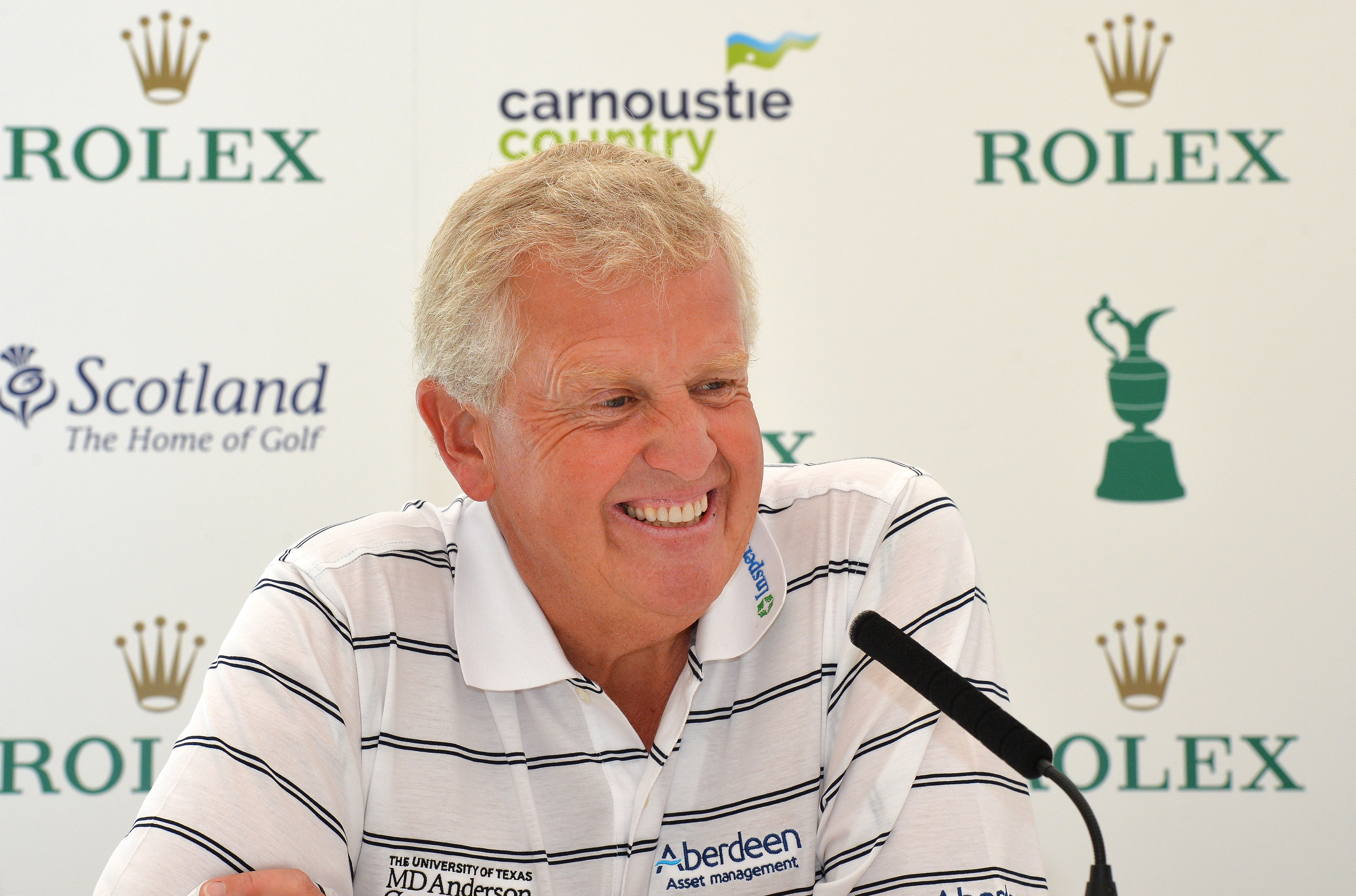 Colin Montgomerie speaks to the media prior to the Senior Open.