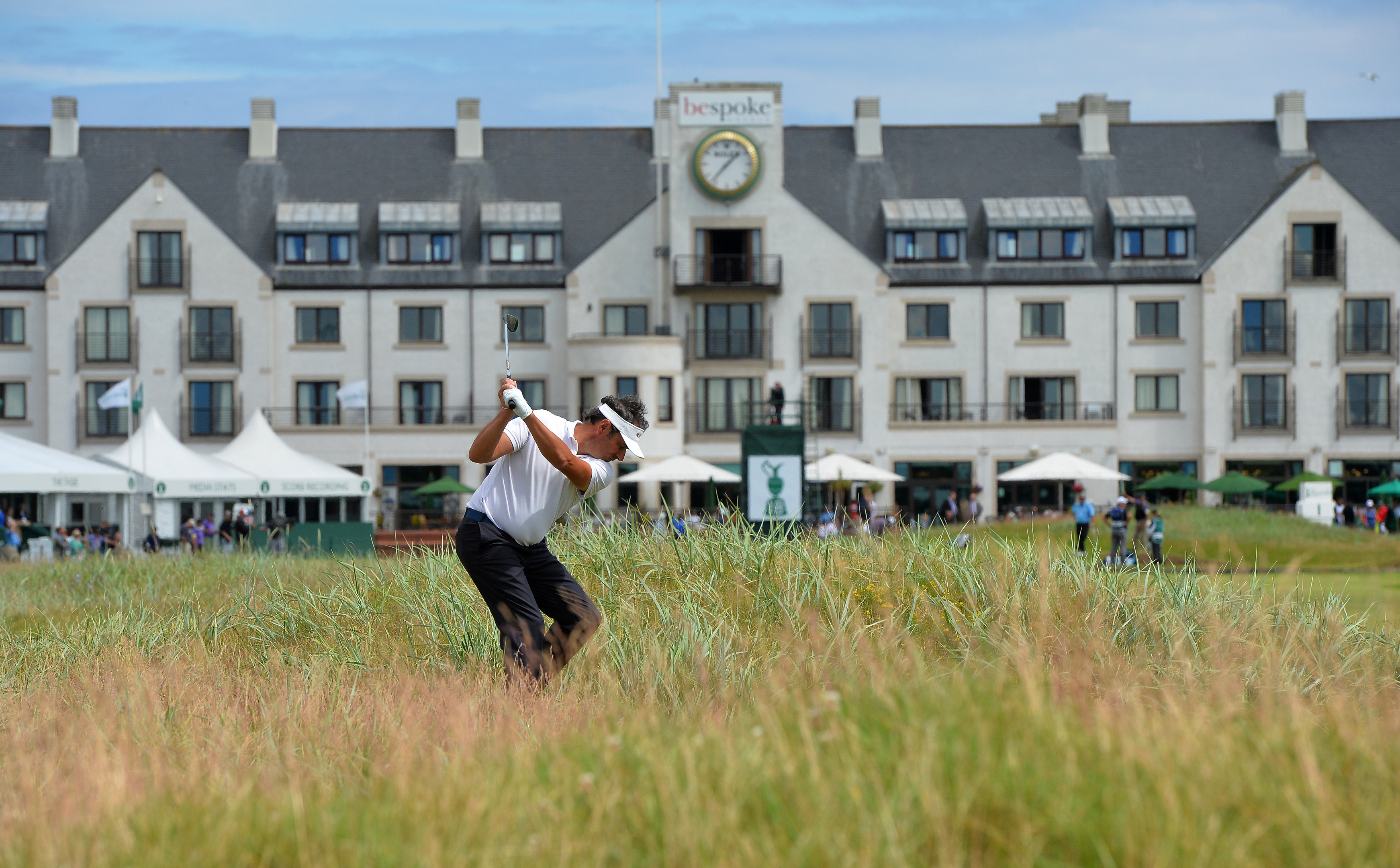 Jean Van De Velde hit from deep rough at the 18th during the The Senior Open at Carnoustie.