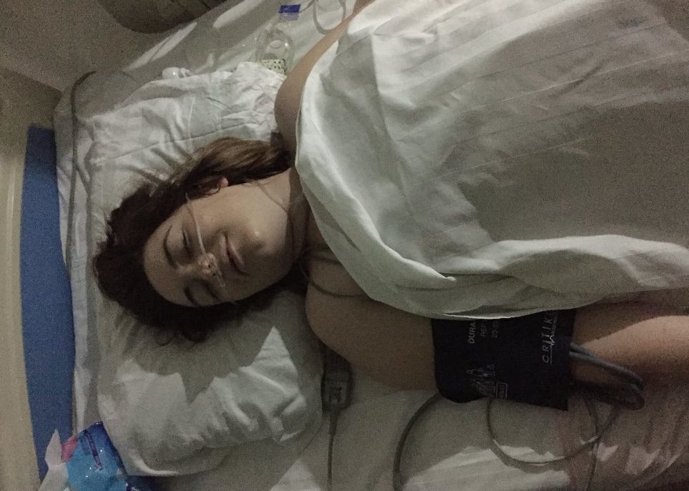 Claire in hospital in China.