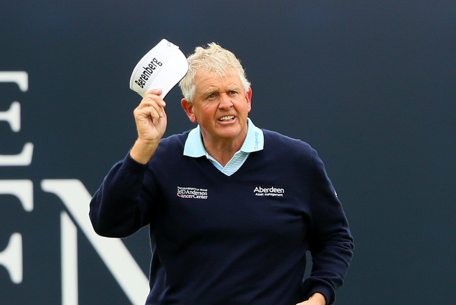 Colin Montgomerie of acknowledges the crowd on the 18th green.