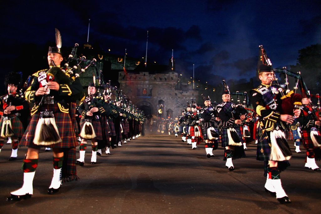 The Massed Pipes and Drums perform during a previous years dress rehearsal of the Military Tattoo on Edinburgh Castle Esplanade