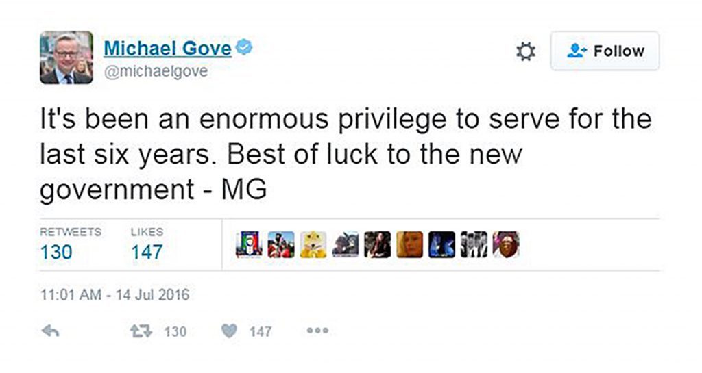 Michael Gove took to Twitter after his sacking.