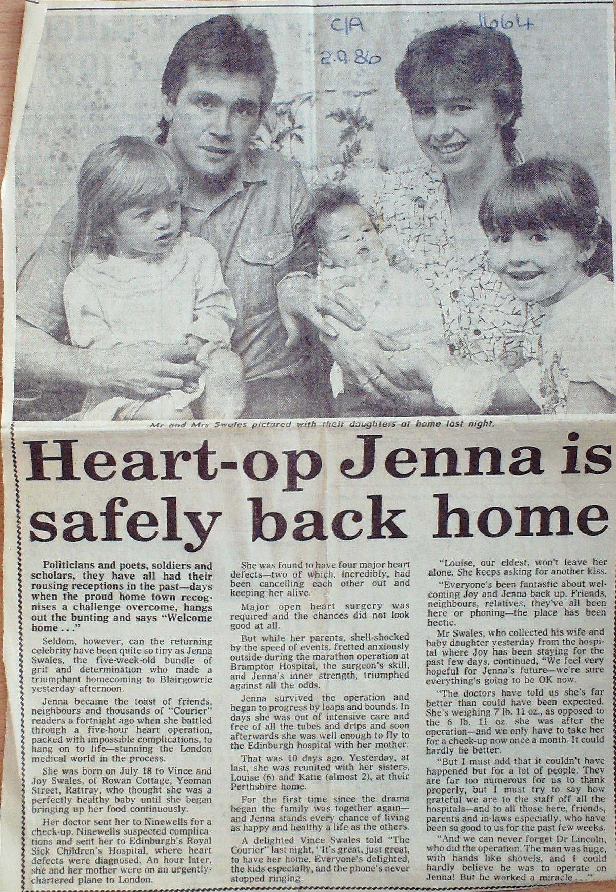 How the Courier reported Jenna's recovery in 1986.