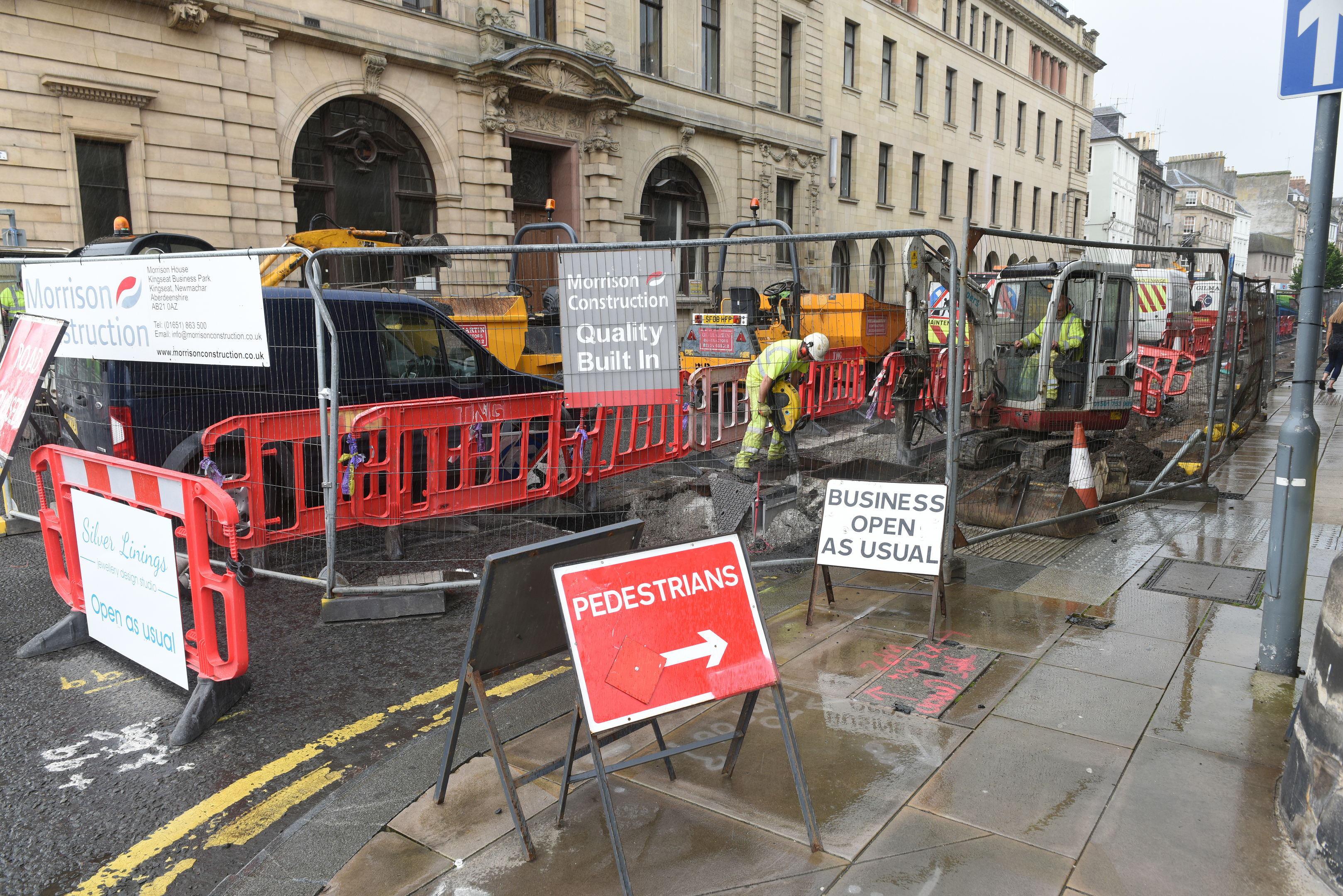 The closed High Street in Perth, viewed from from Tay Street.