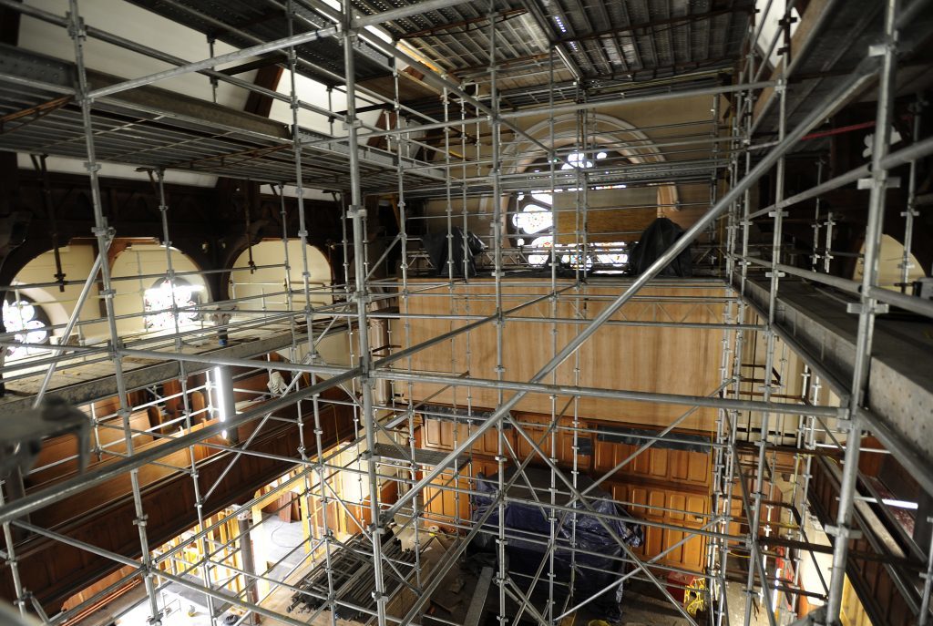 Work ongoing inside the church.