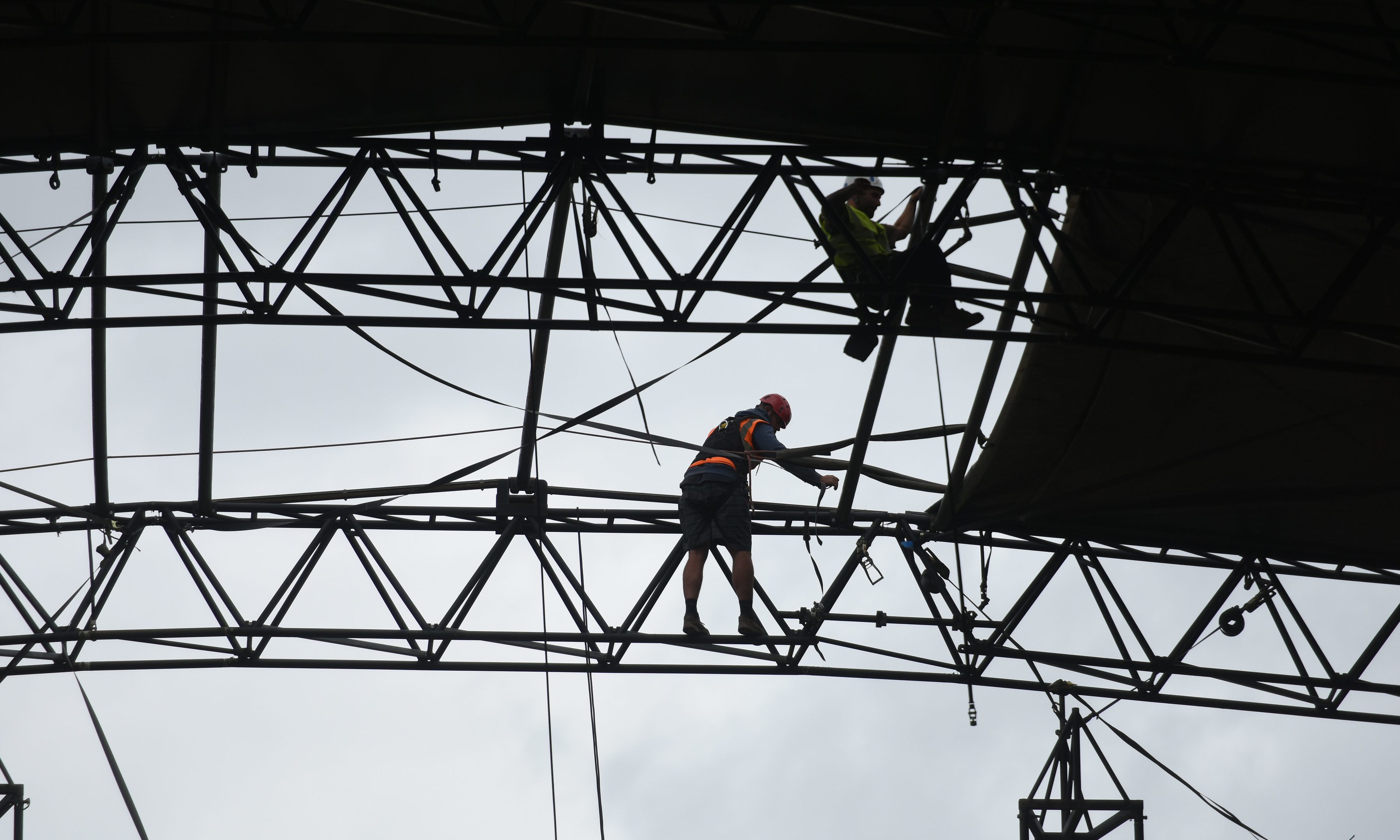 Construction of the main stage roof.