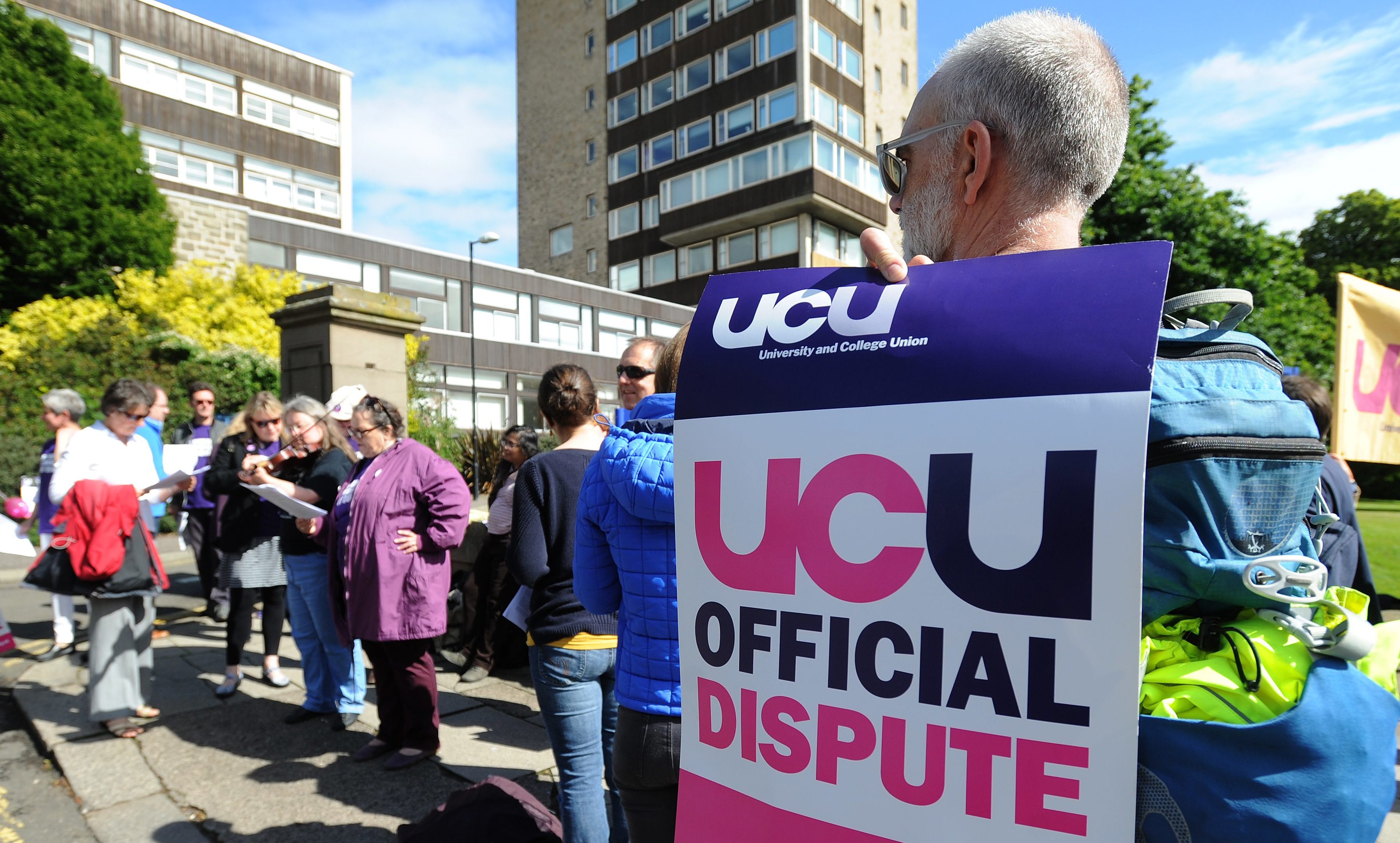 Protesters outside Dundee University on Tuesday.