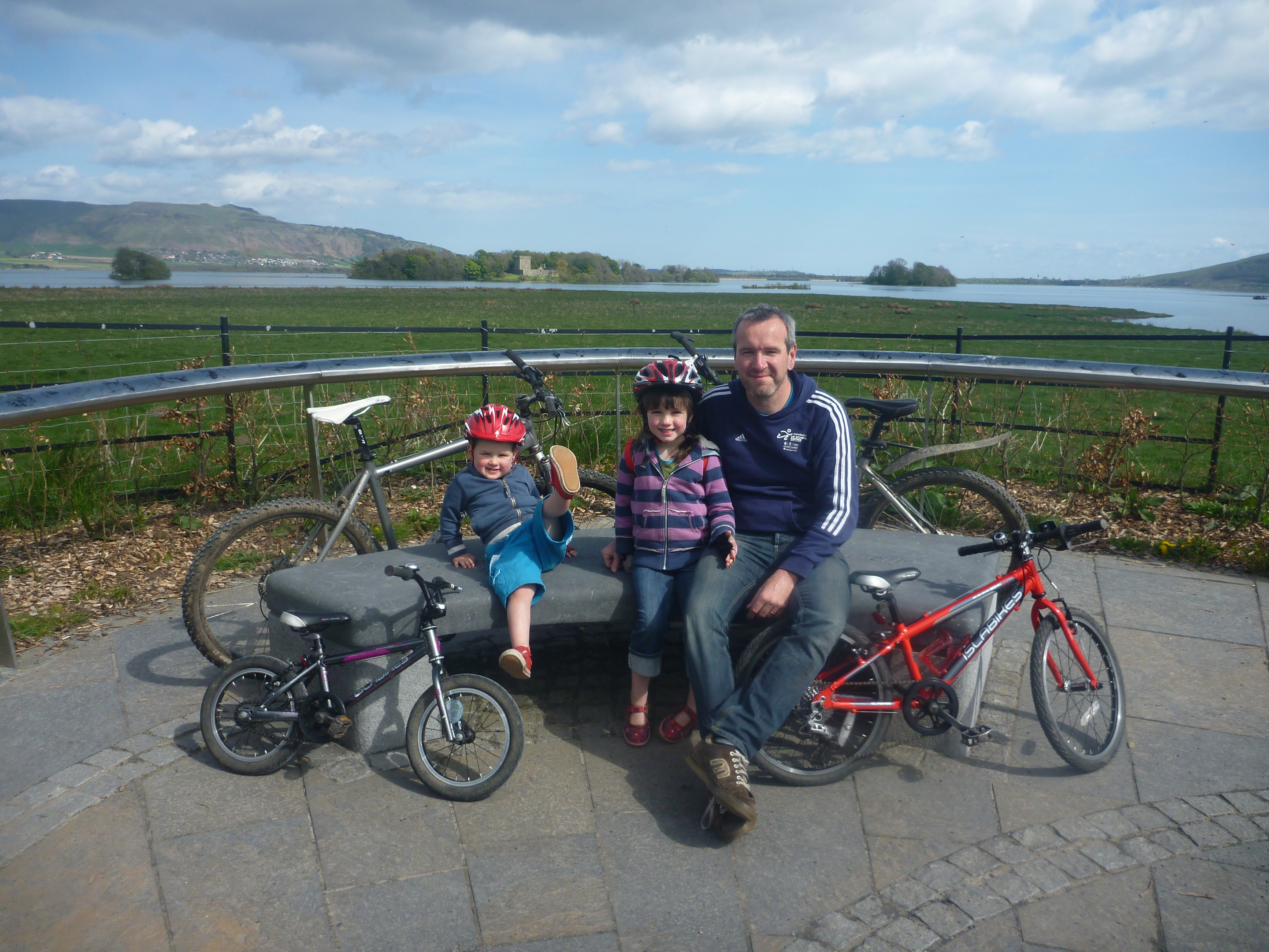 Scot and his children MacTavish and Maisie: Loch Leven is a great place for a first family cycle