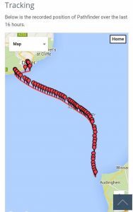 A tracking map of Mhairi's swim across the English Channel
