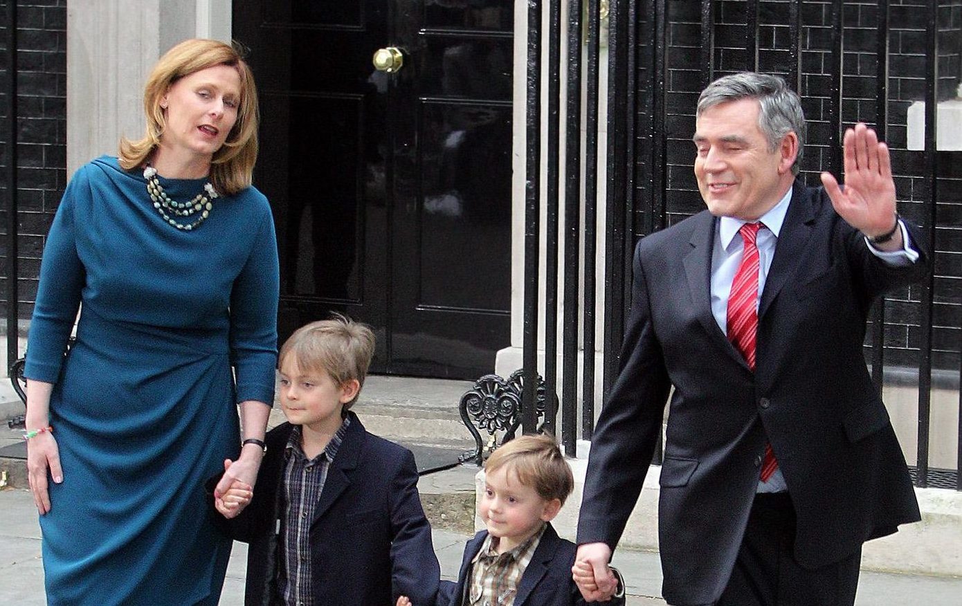 Gordon and Sarah Brown leave Downing Street with sons John and Fraser.