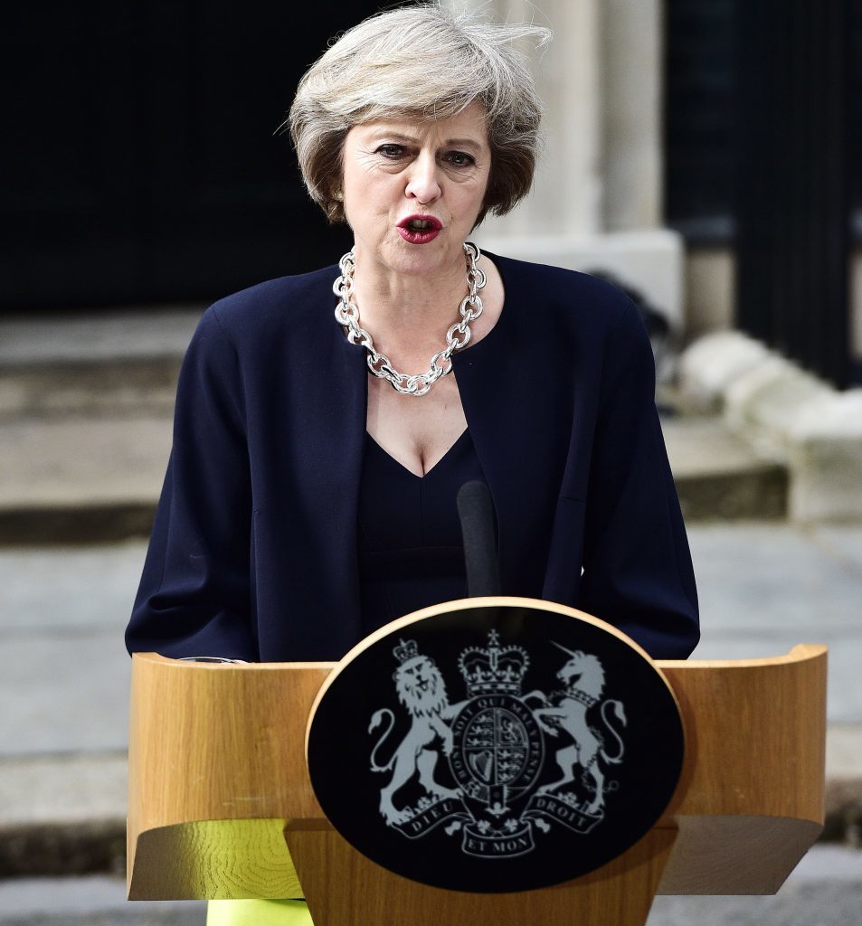 New Prime Minister Theresa May makes a speech outside 10 Downing Street, 