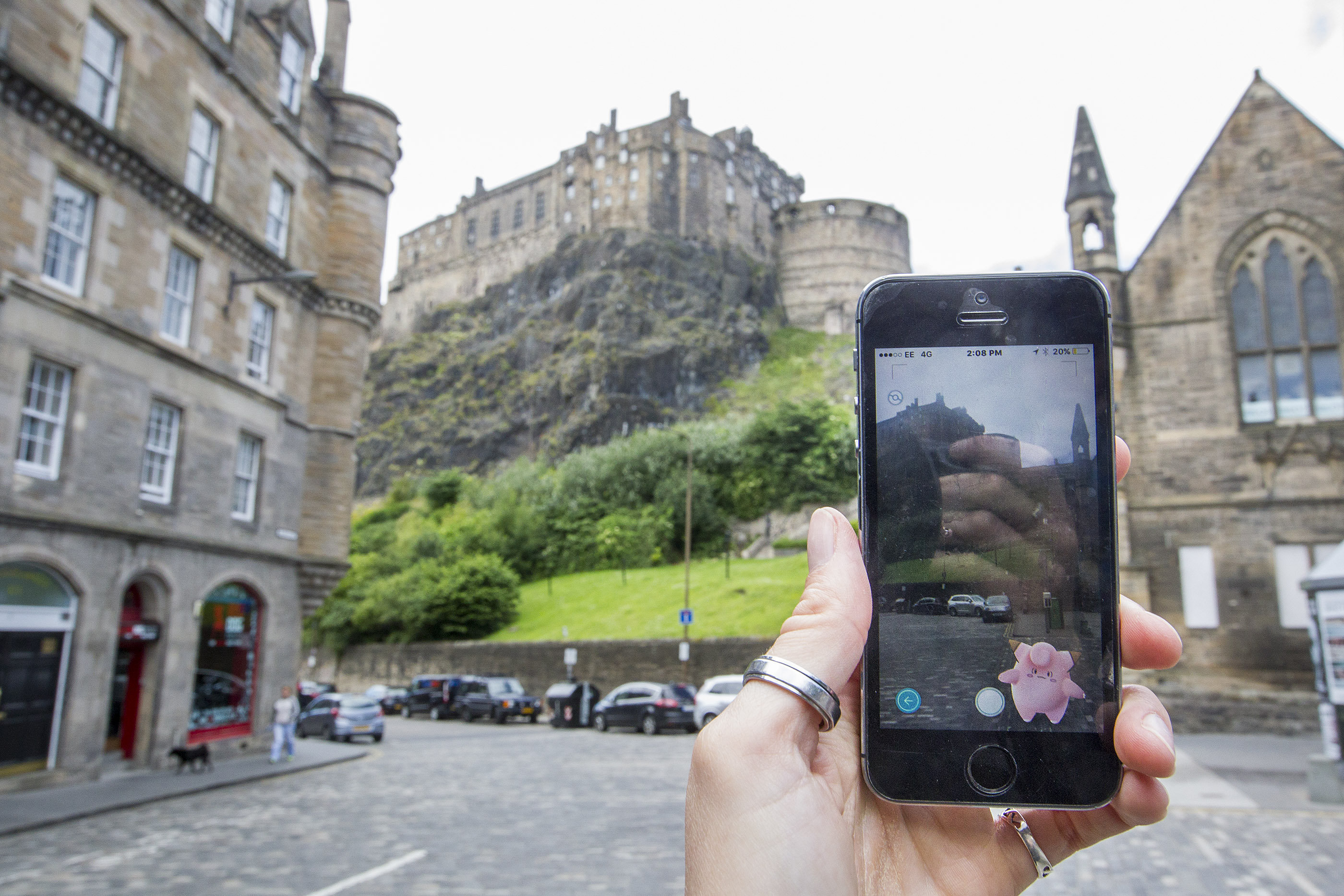 Pokemon Go game in Edinburgh's Grassmarket.