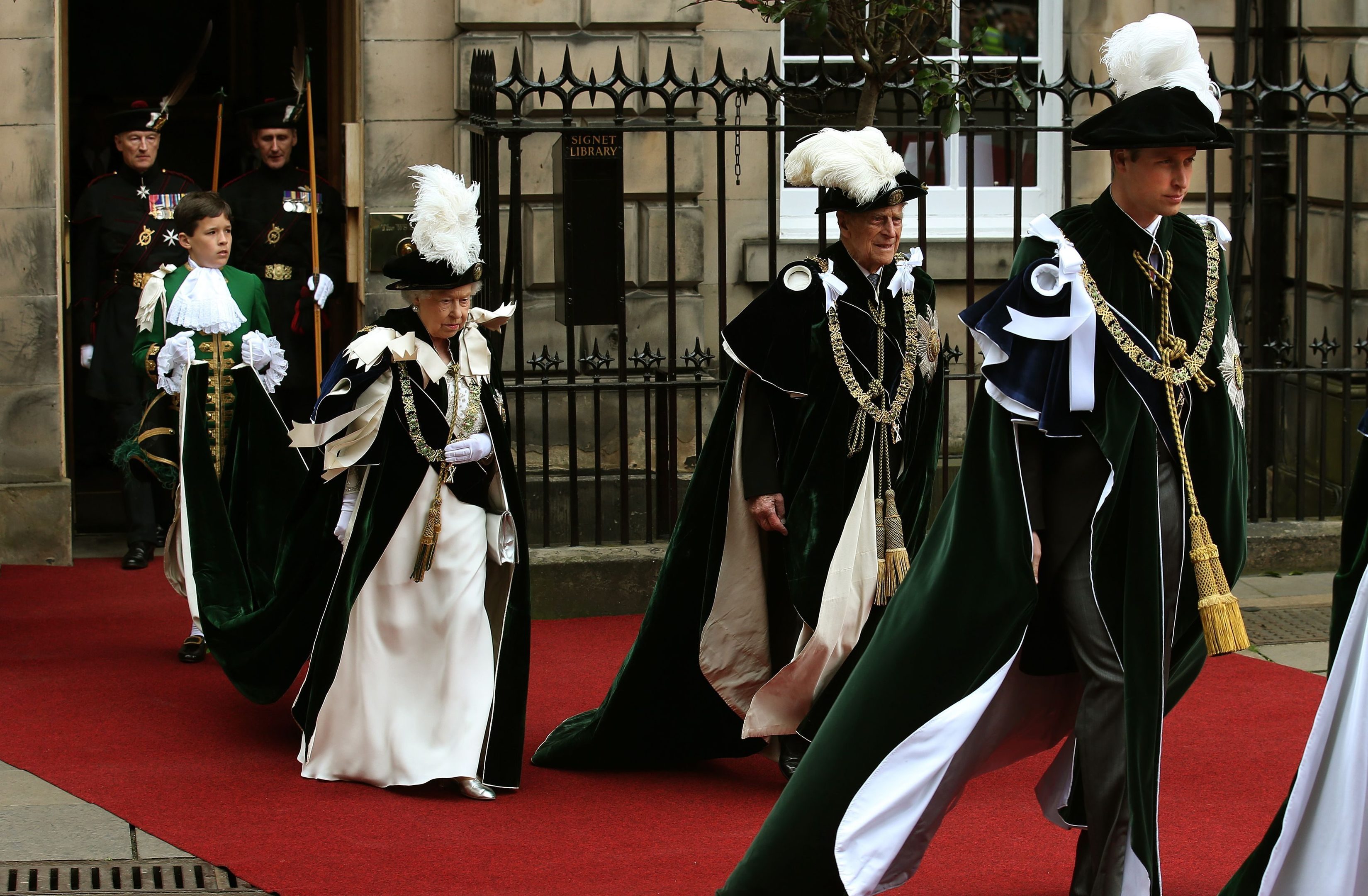 The Queen,  the Duke of Edinburgh and  Earl of Strathearn in Edinburgh to attend the Order of the Thistle service.